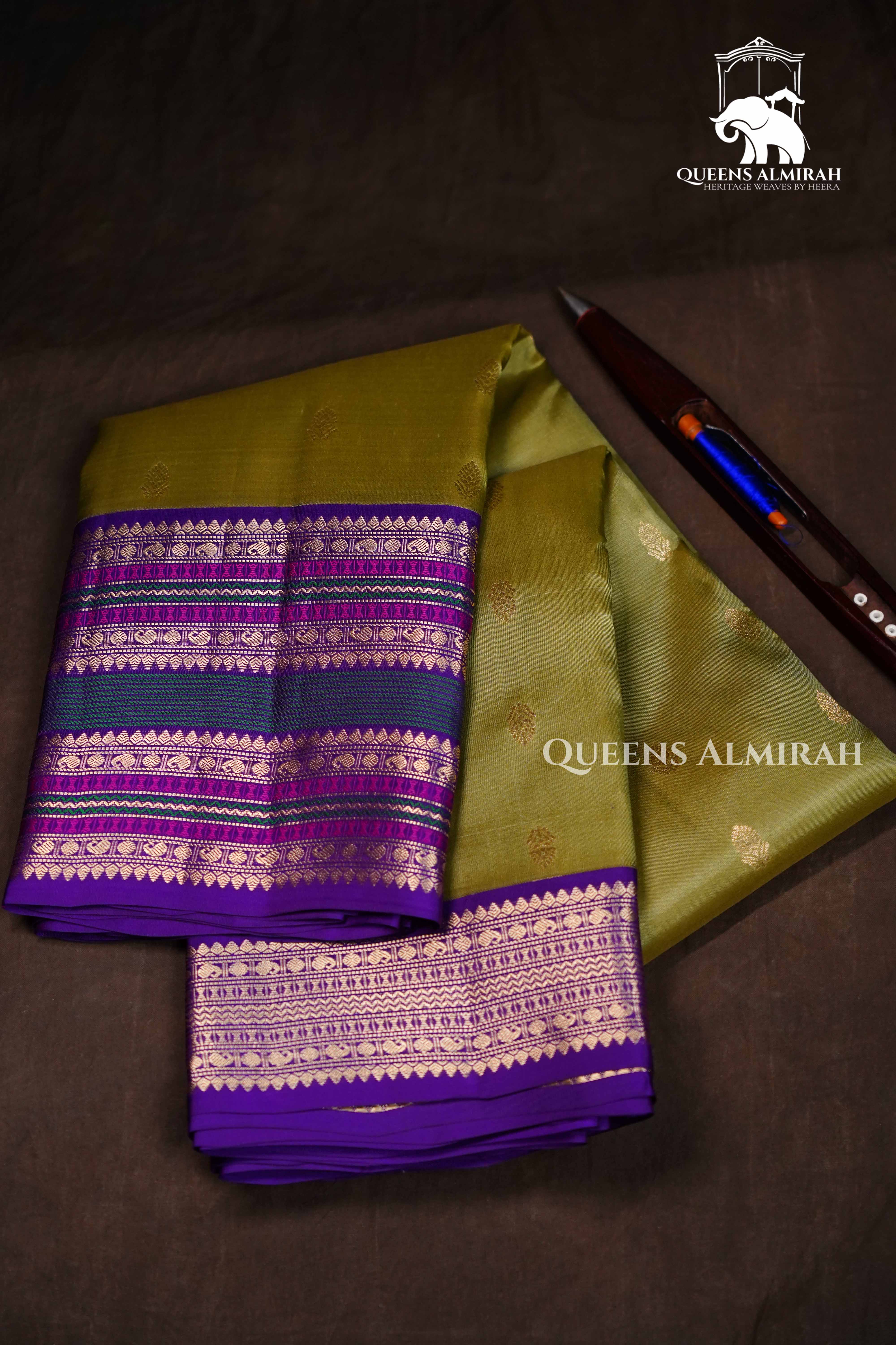 Olive Green  Pure Kanchivaram Silk Saree QUEENS ALMIRAH