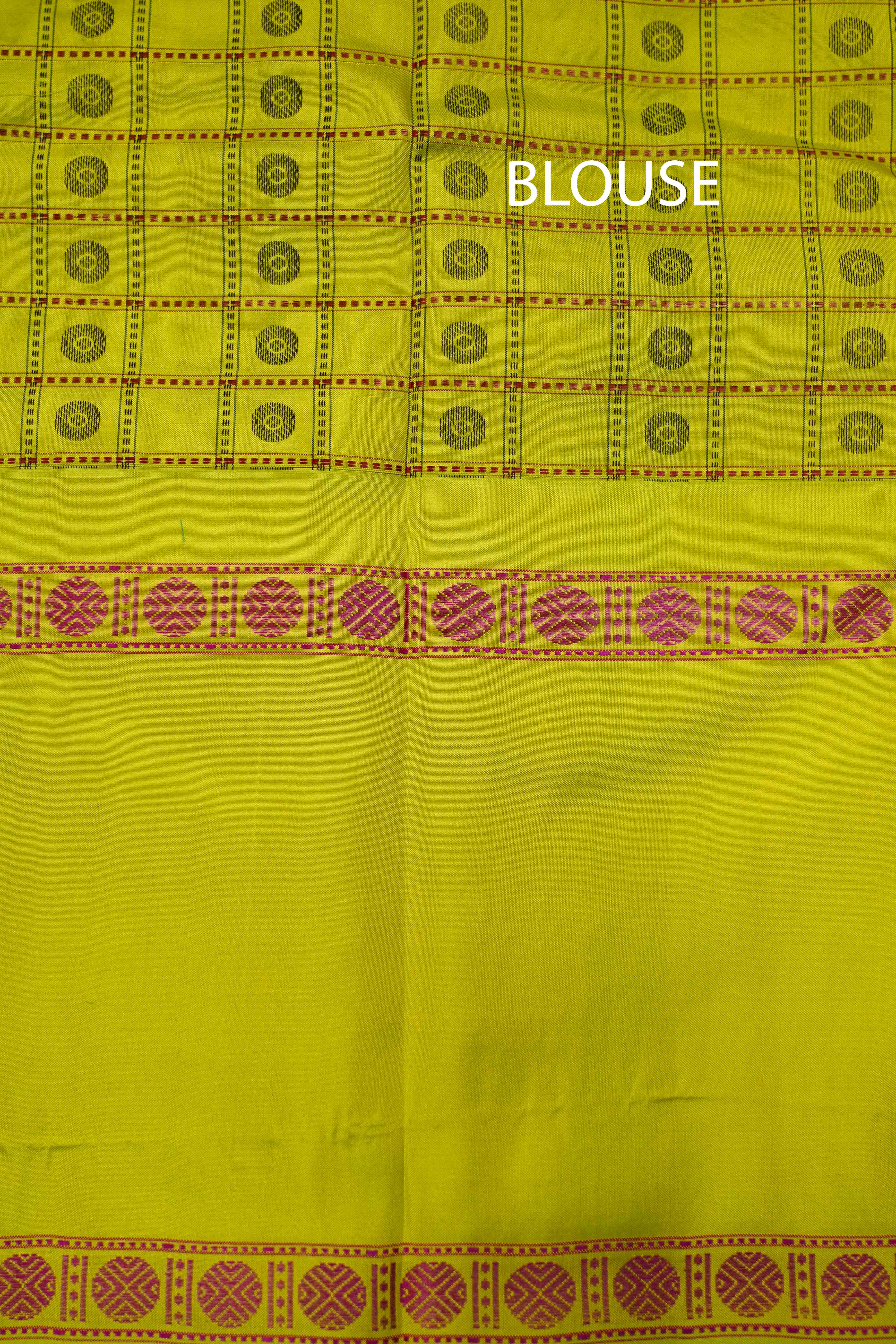 OLIVE YELLOW WITH PEA GREEN PURE KANCHIVARAM SILK SAREE - Queens Jewel Emporium