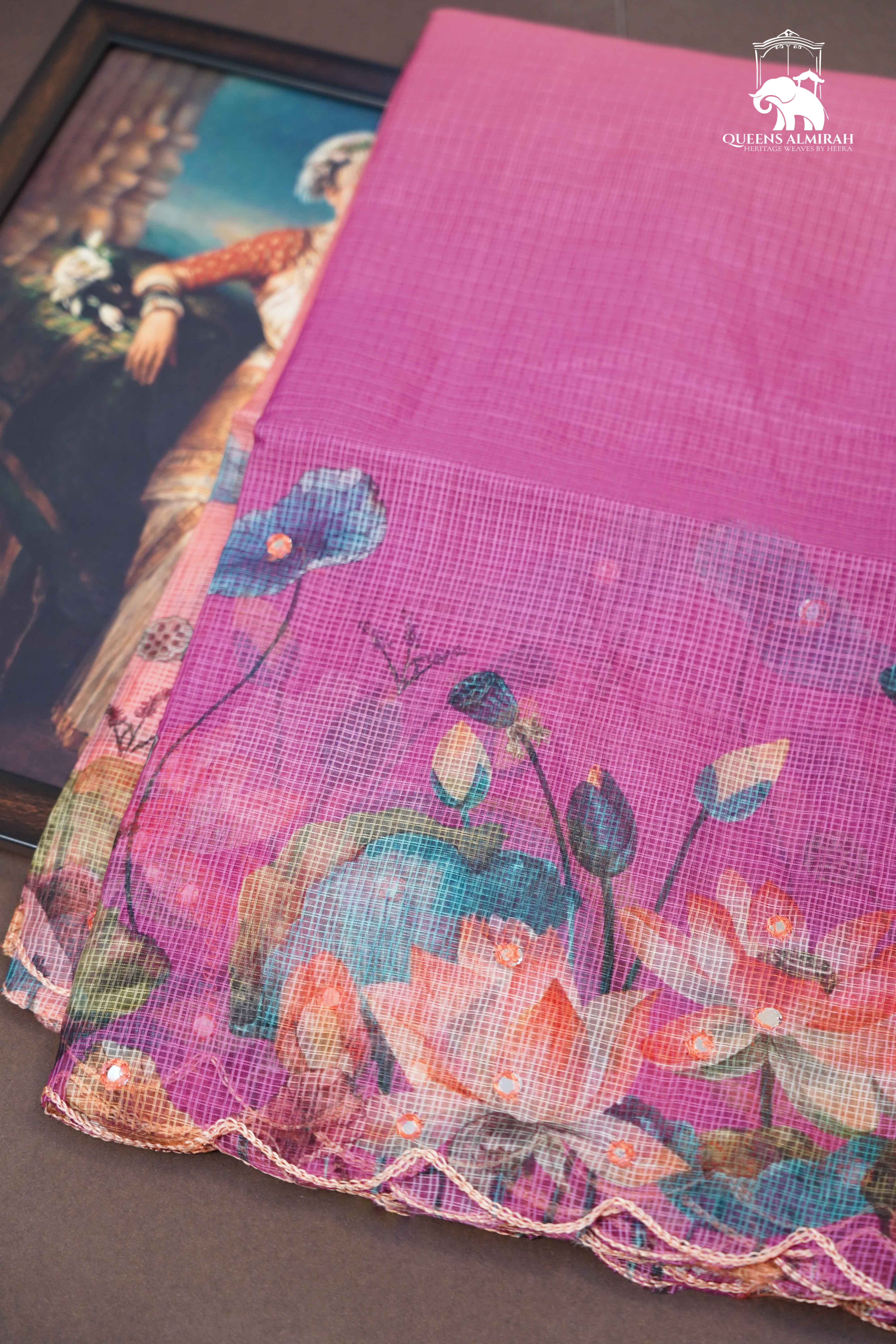 PALE MAGENTA KOTA COTTON SAREE - Queens Jewel Emporium