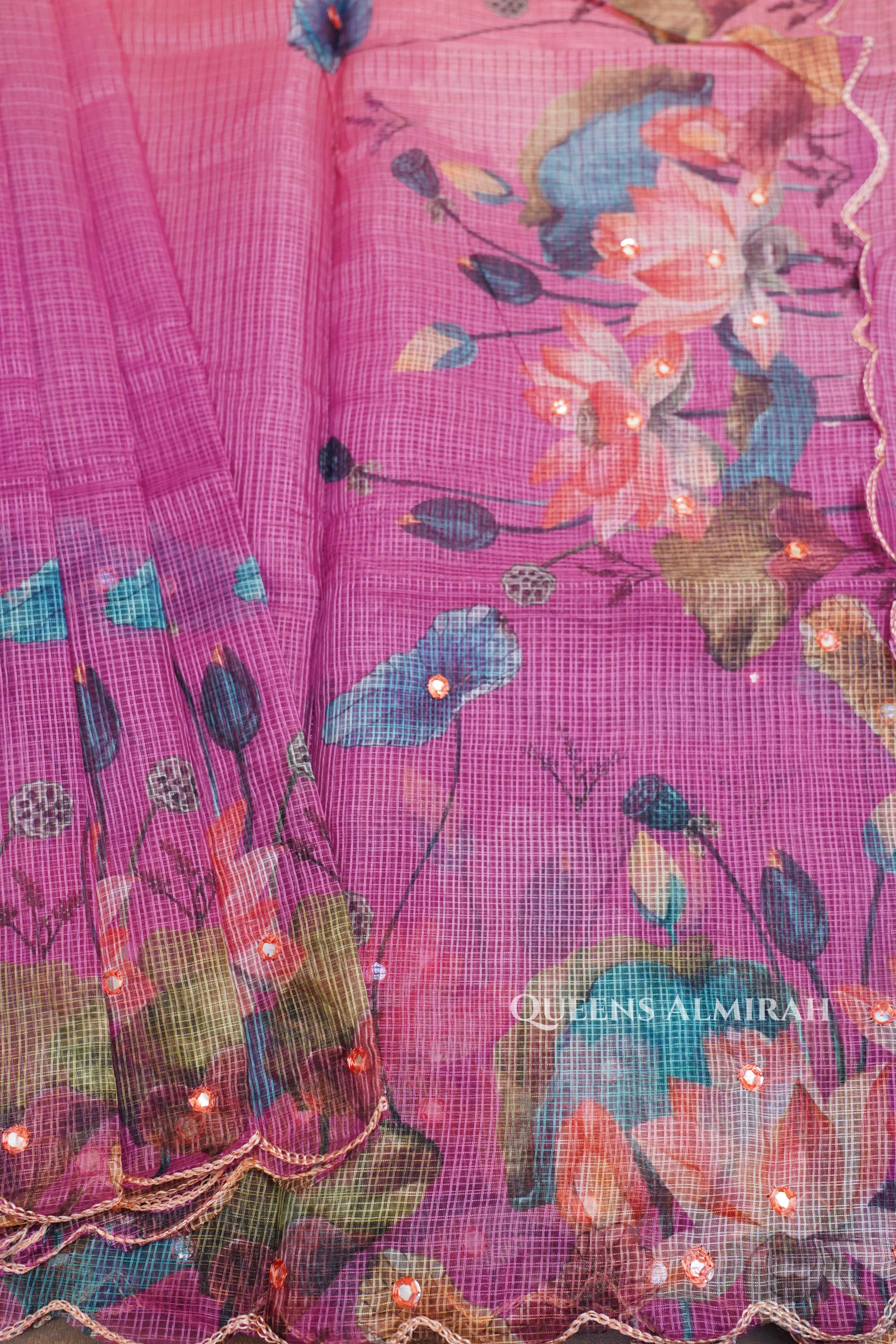 PALE MAGENTA KOTA COTTON SAREE - Queens Jewel Emporium