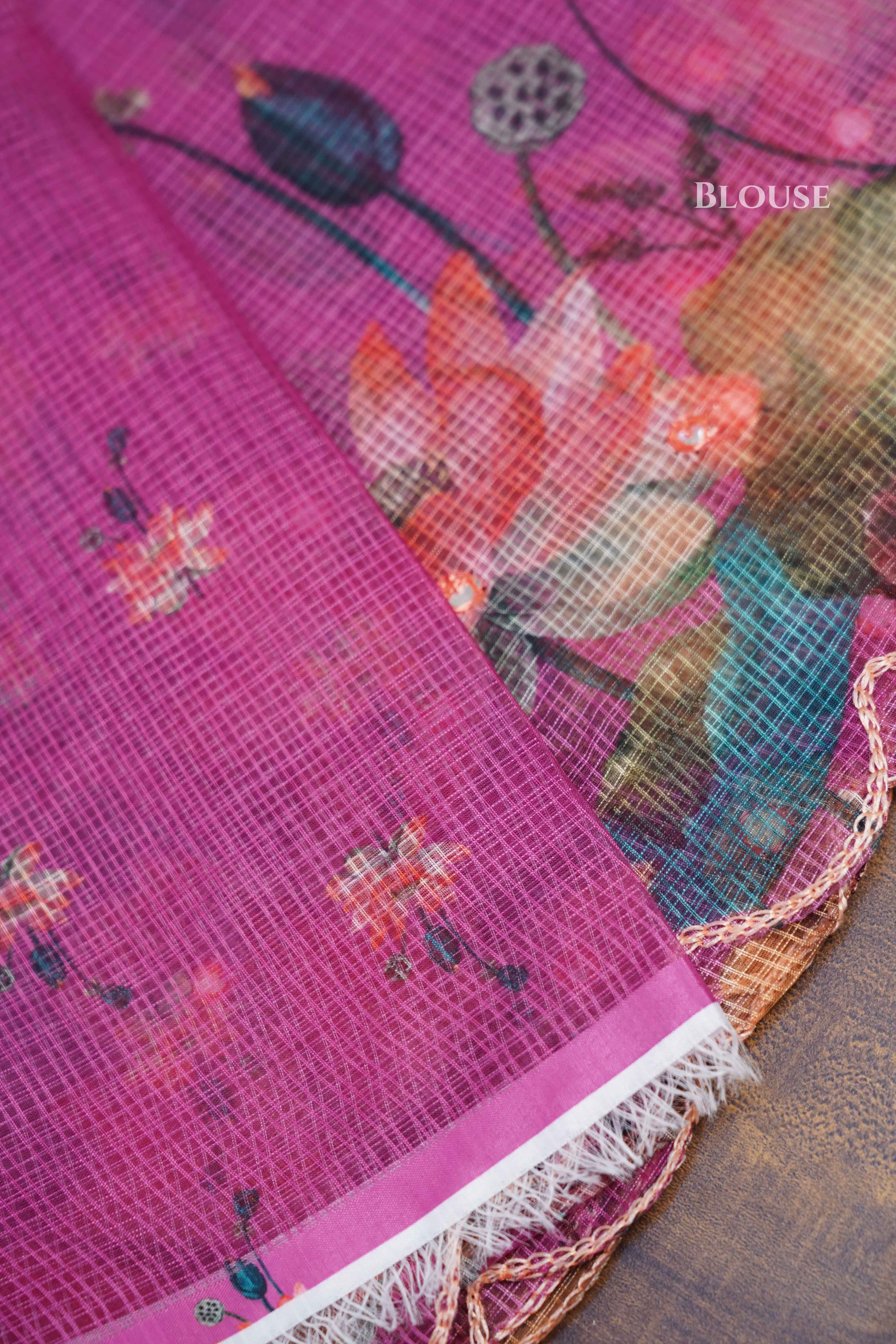 PALE MAGENTA KOTA COTTON SAREE - Queens Jewel Emporium