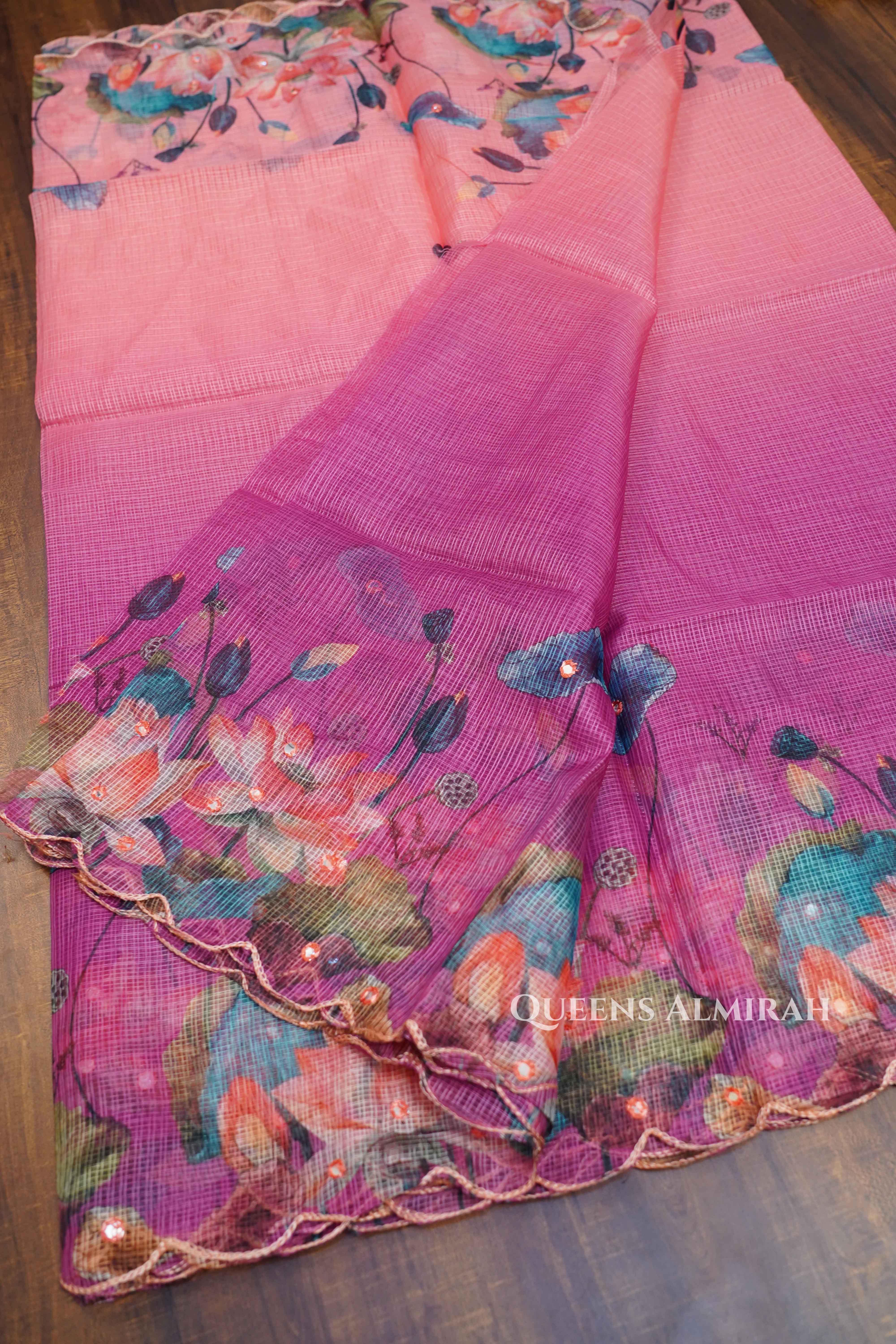 PALE MAGENTA KOTA COTTON SAREE - Queens Jewel Emporium