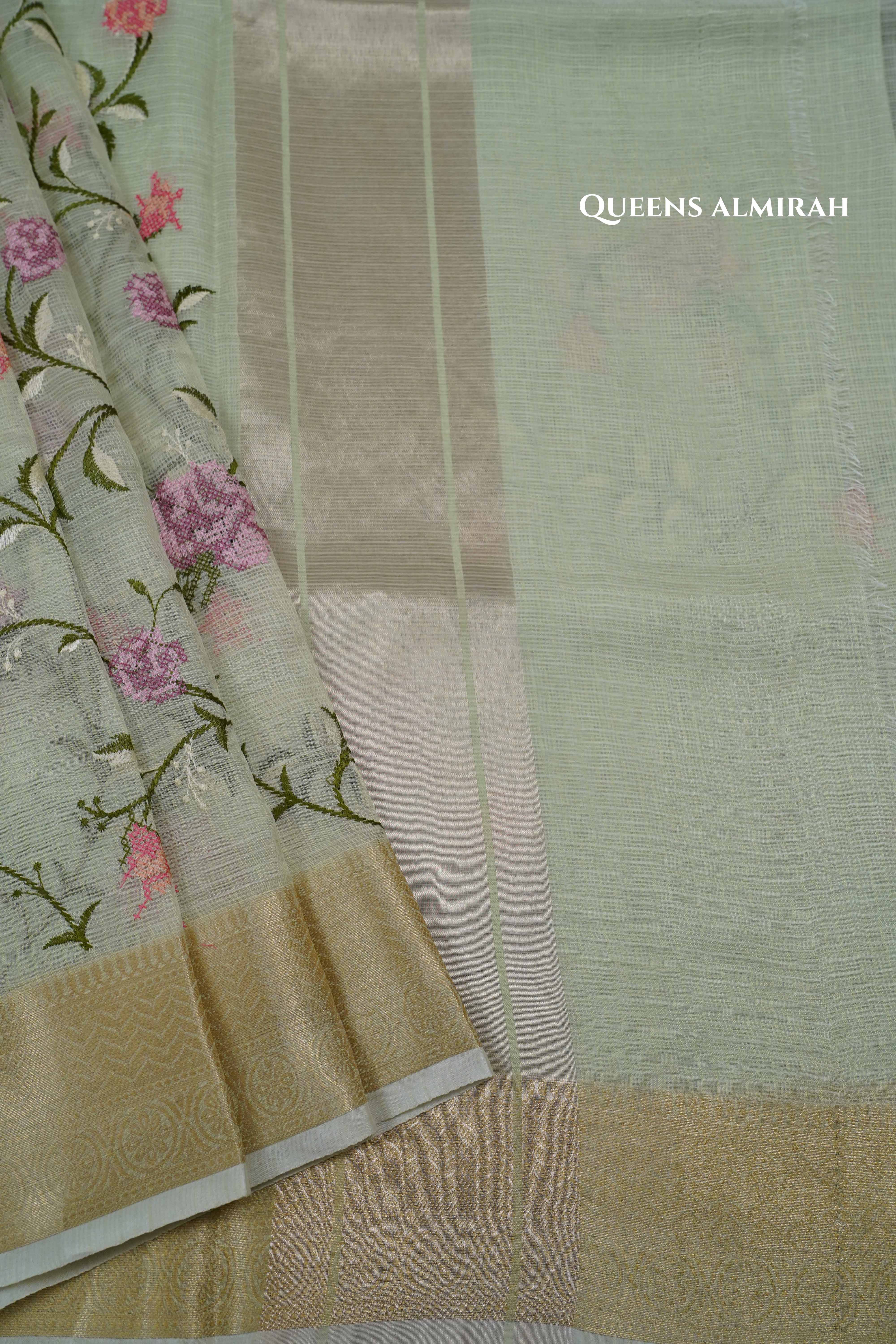 PASTEL GREEN SEMI KOTA SILK COTTON - Queens Jewel Emporium