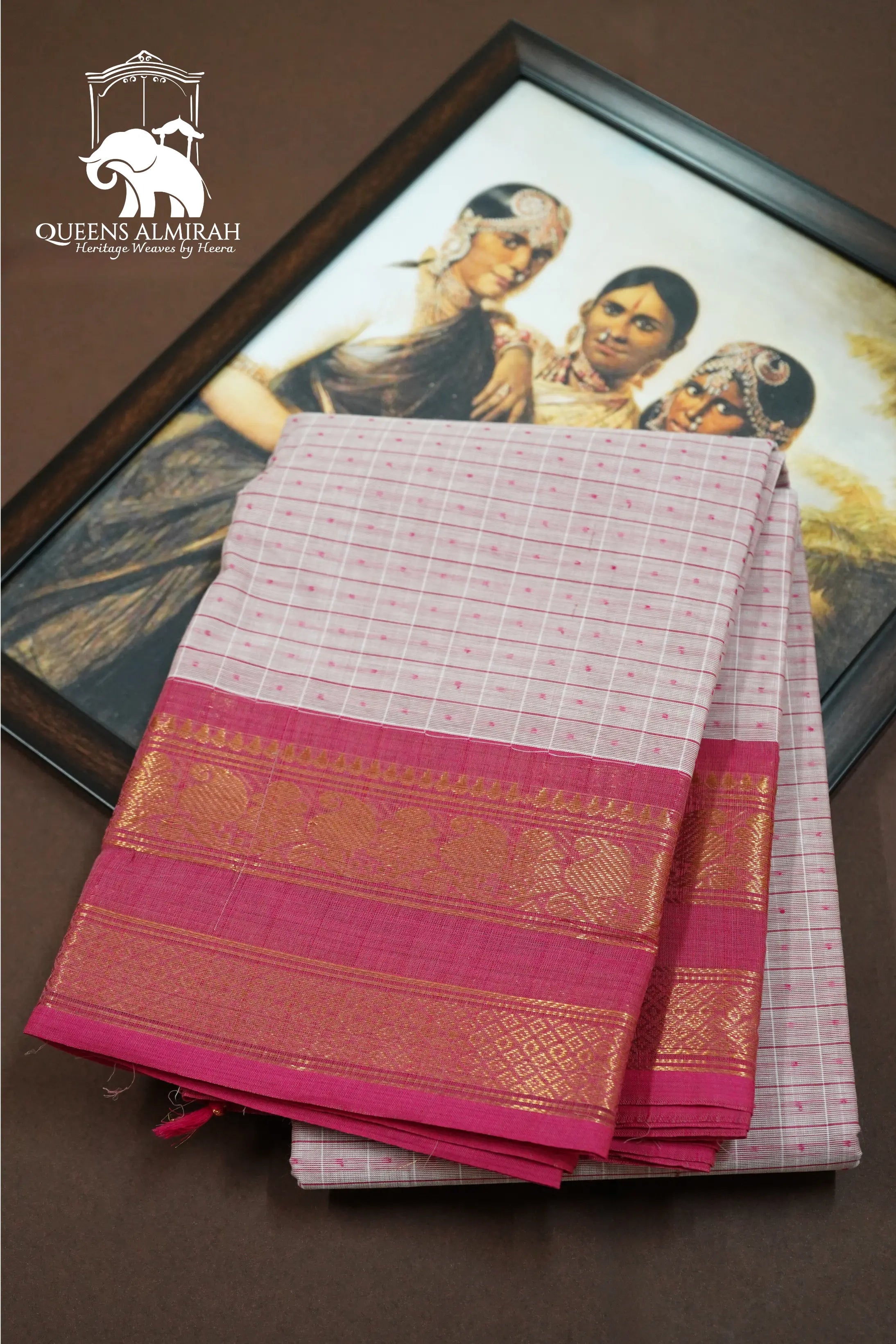 PASTEL GREY WITH PINKISH KANCHI COTTON SAREE - Queens Jewel Emporium