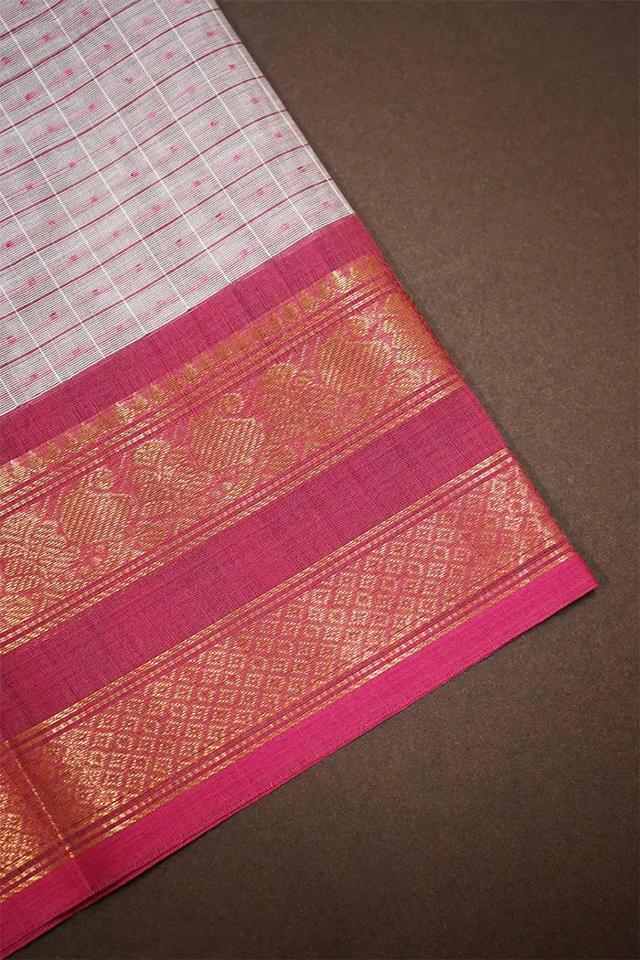 PASTEL GREY WITH PINKISH KANCHI COTTON SAREE - Queens Jewel Emporium