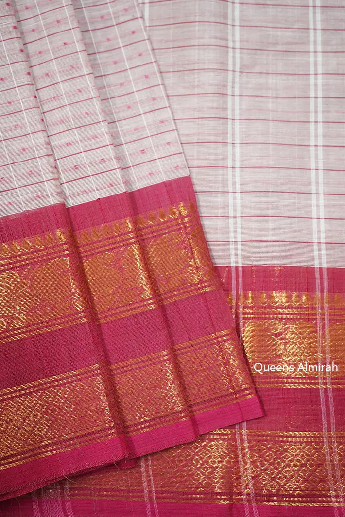PASTEL GREY WITH PINKISH KANCHI COTTON SAREE - Queens Jewel Emporium