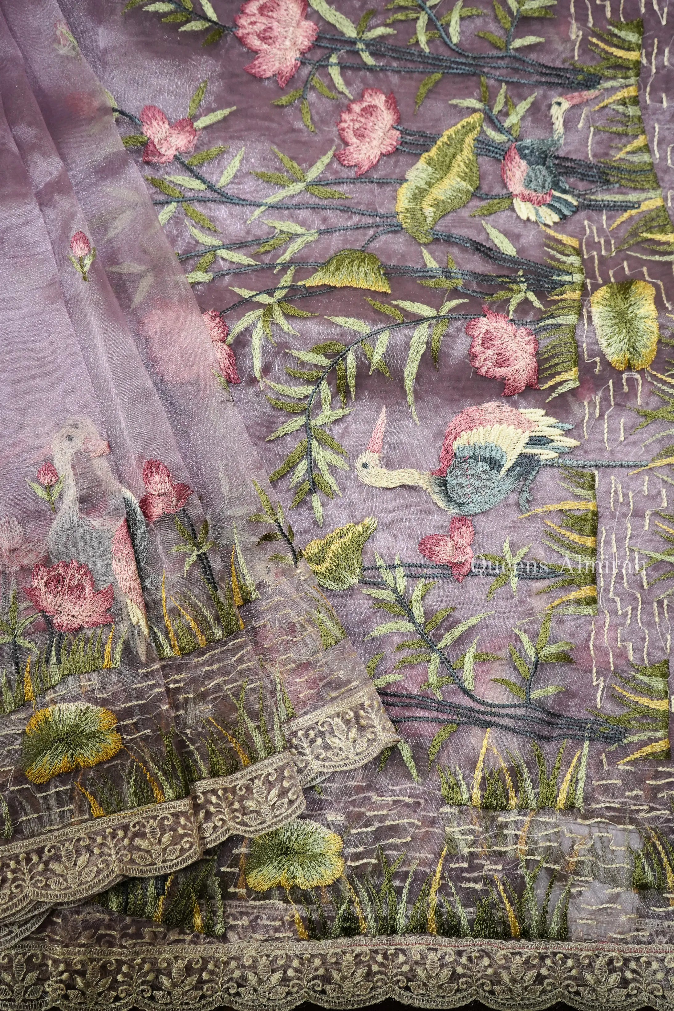 PASTEL PURPLE PURE ORGANZA SAREE - Queens Jewel Emporium