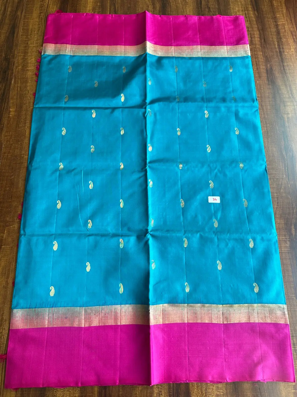 PEACOCK BLUE WITH PINK PURE SOFT SILK SAREE - Queens Jewel Emporium