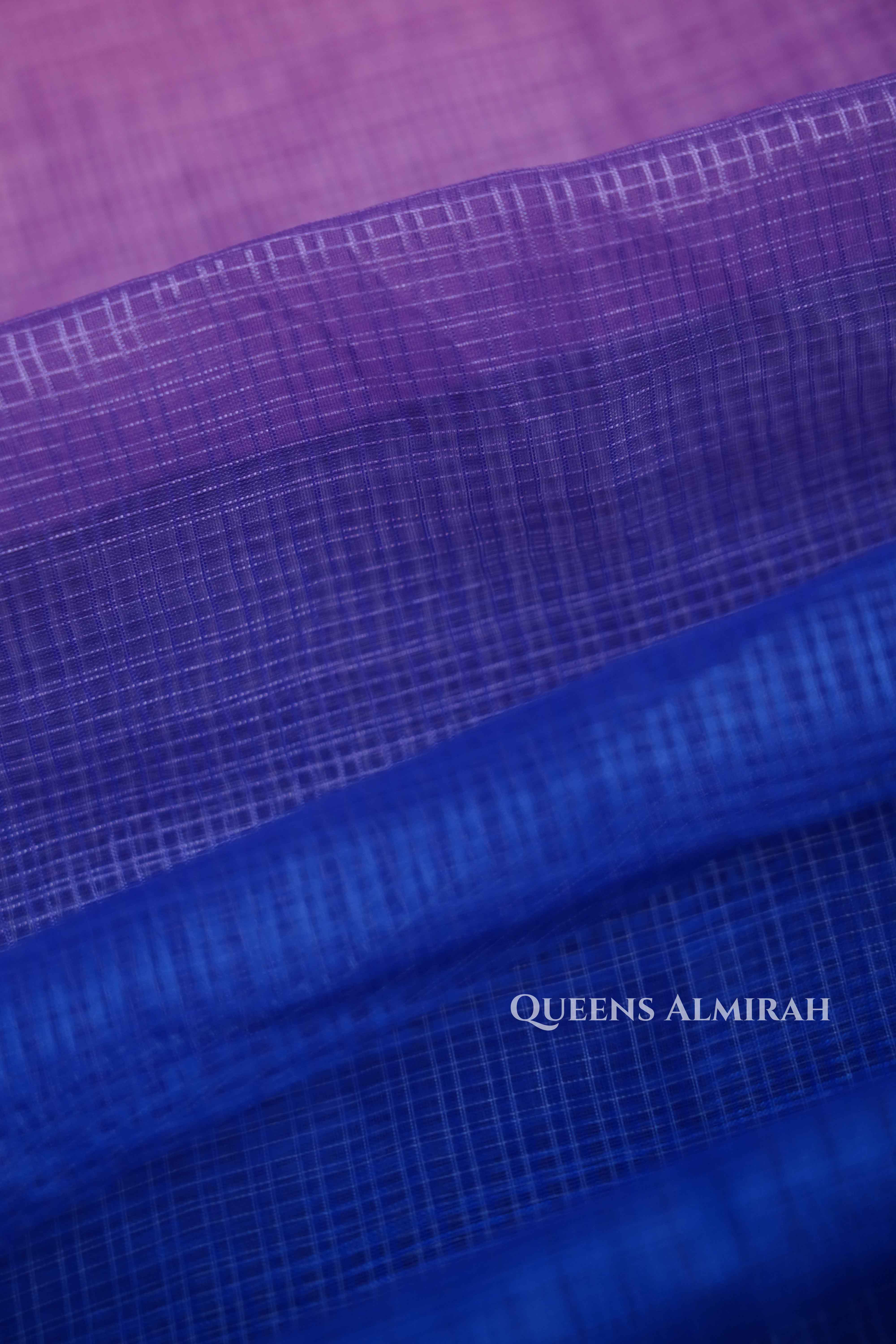 PERSIAN BLUE WITH TULIP PINK KOTA COTTON SAREE - Queens Jewel Emporium