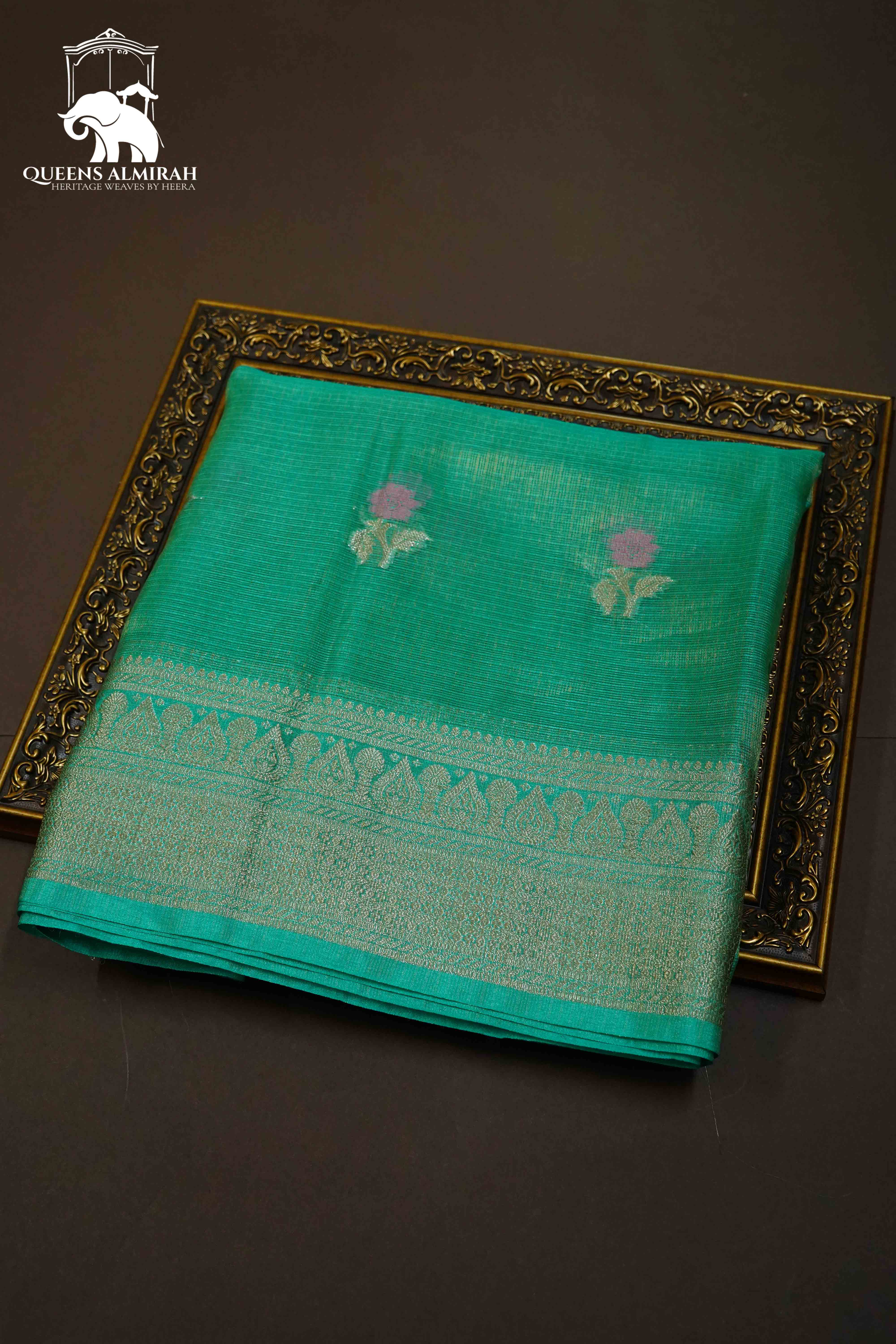 PERSIAN GREEN HALF PURE KOTA SILK SAREE - Queens Jewel Emporium