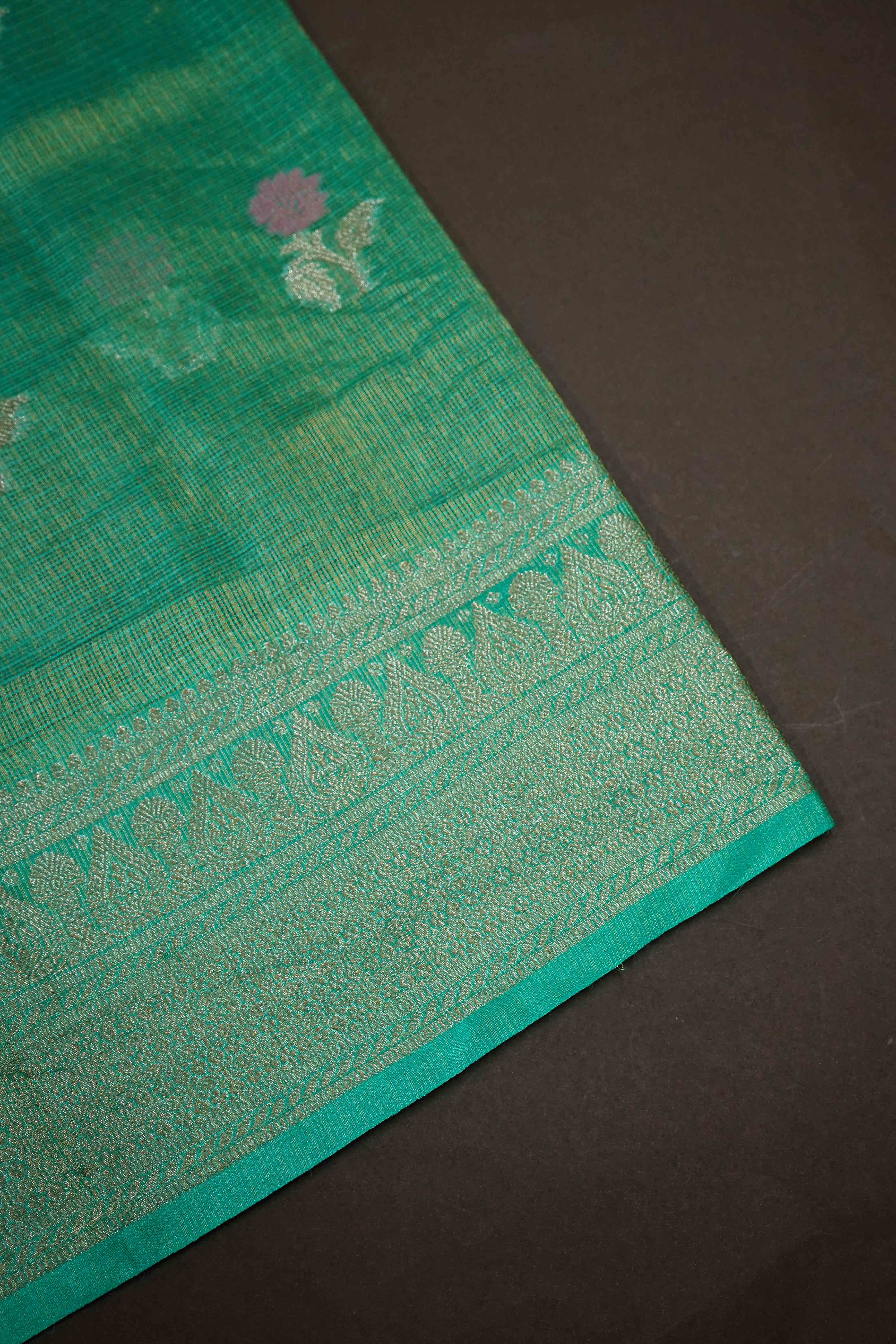 PERSIAN GREEN HALF PURE KOTA SILK SAREE - Queens Jewel Emporium