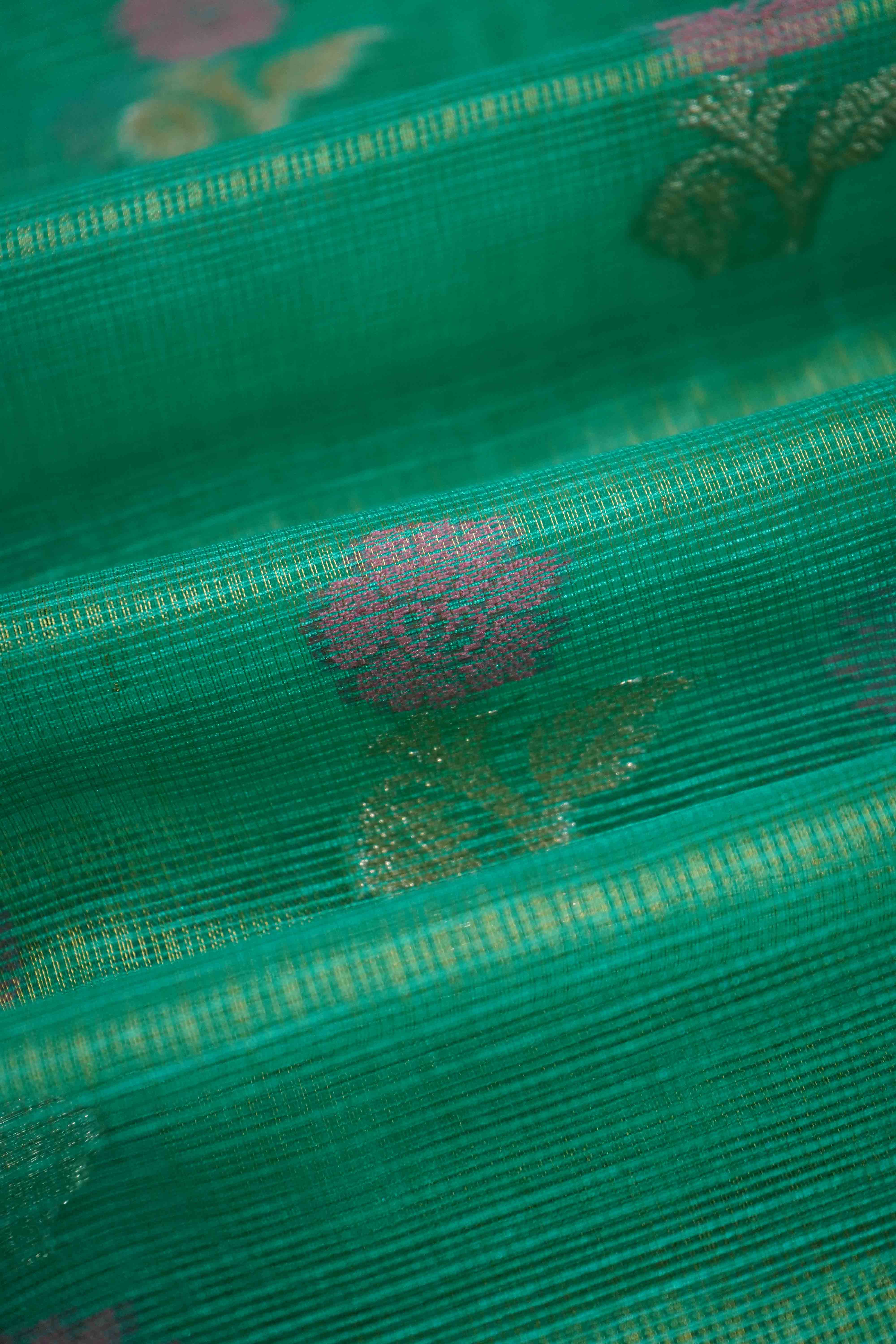 PERSIAN GREEN HALF PURE KOTA SILK SAREE - Queens Jewel Emporium