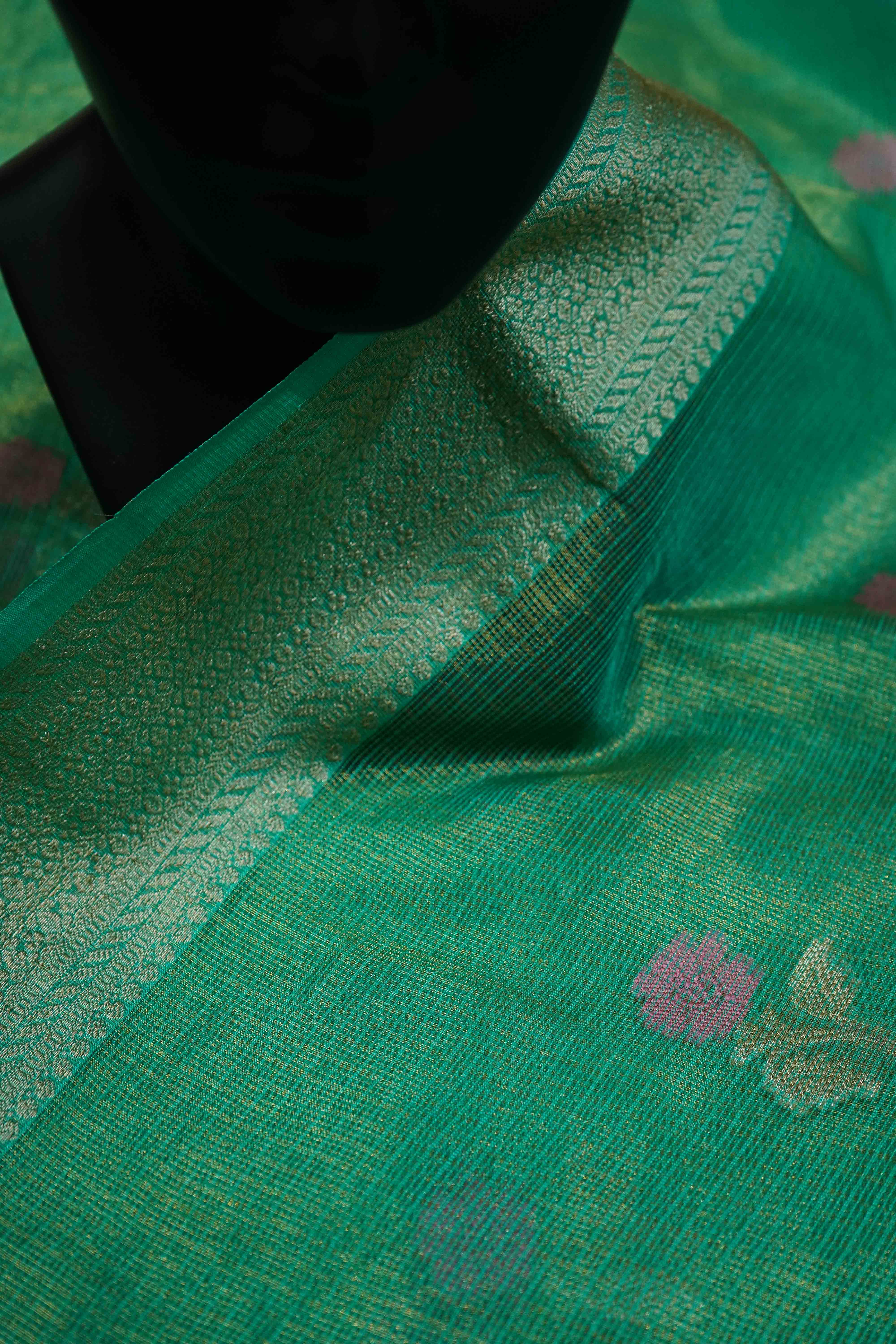 PERSIAN GREEN HALF PURE KOTA SILK SAREE - Queens Jewel Emporium