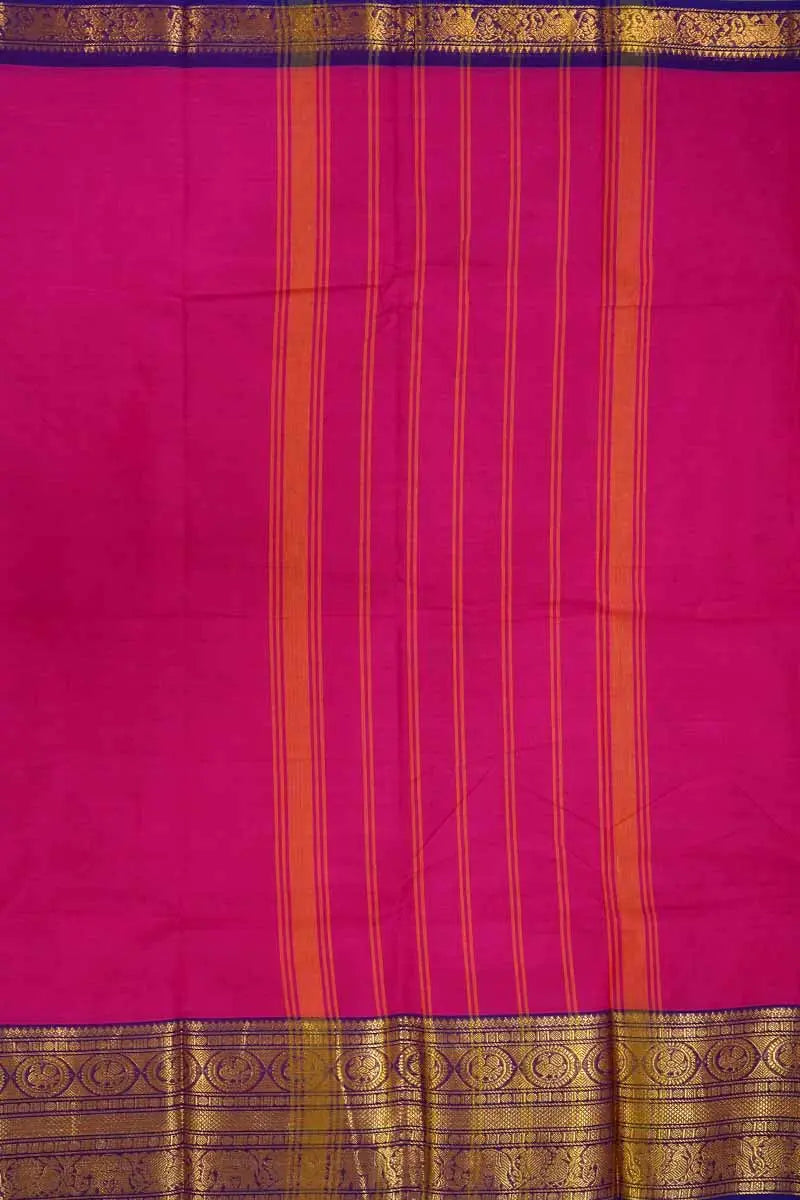 PINKISH RED WITH BLUISH PURPLE KANCHI COTTON SAREE - Queens Jewel Emporium
