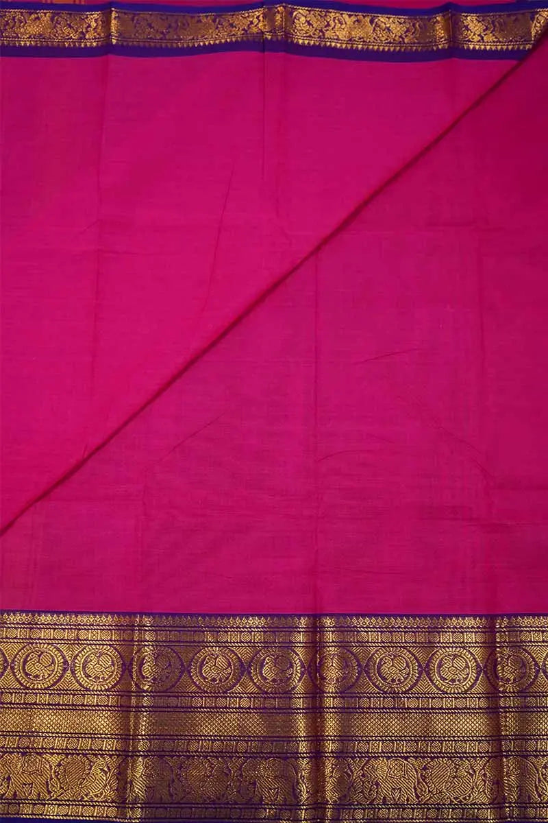 PINKISH RED WITH BLUISH PURPLE KANCHI COTTON SAREE - Queens Jewel Emporium