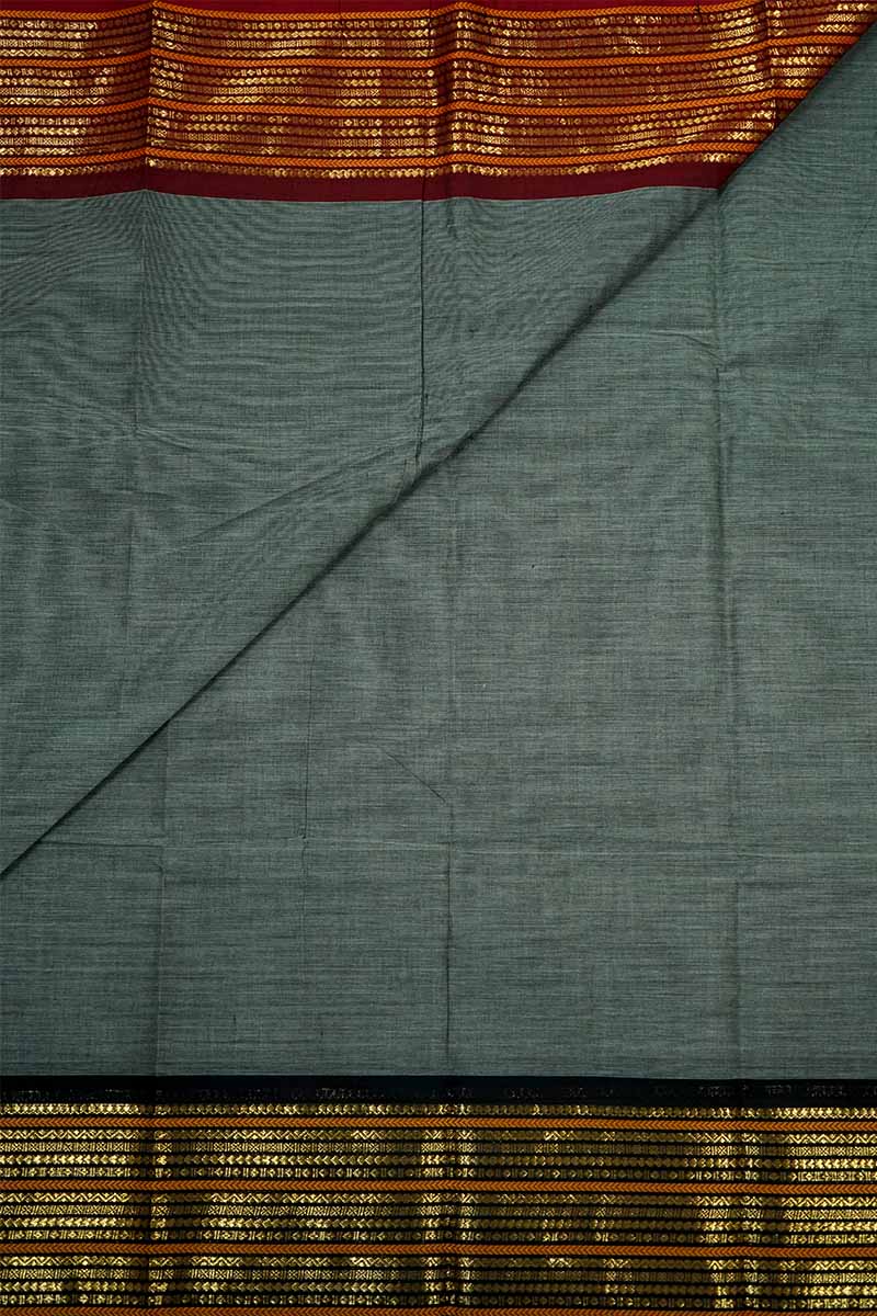 PLAIN DARK GREY SAREE WITH GANGA JAMUNA KANCHI COTTON SAREE - Queens Jewel Emporium