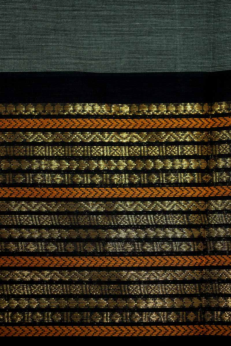 PLAIN DARK GREY SAREE WITH GANGA JAMUNA KANCHI COTTON SAREE - Queens Jewel Emporium