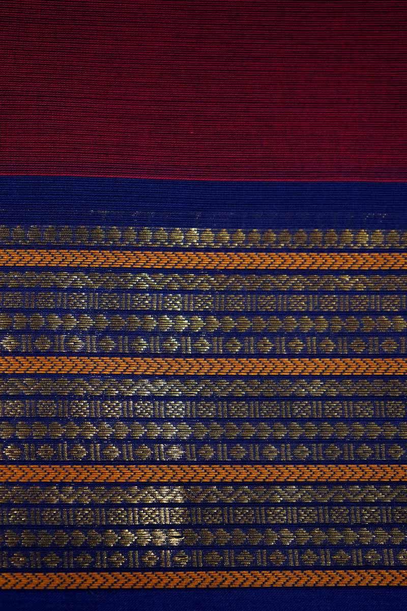 PLAIN MAROON SAREE WITH GANGA JAMUNA BORDER KANCHI COTTON - Queens Jewel Emporium