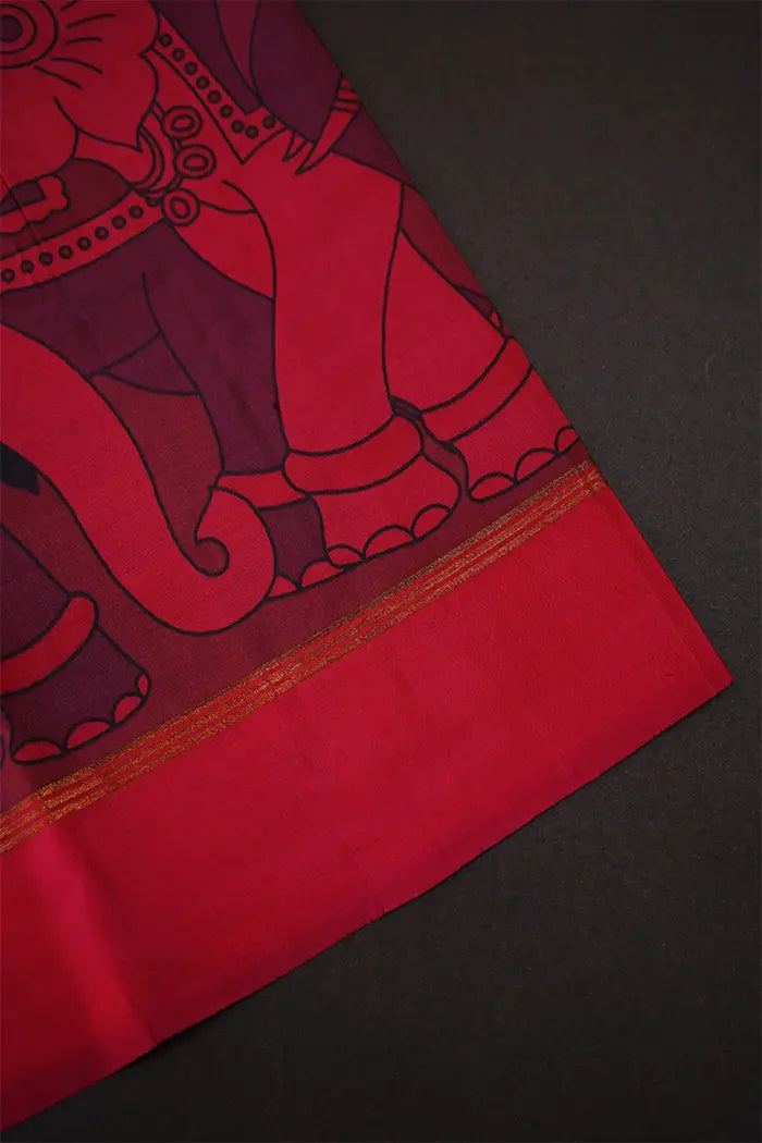 POMEGRANATE RED WITH RED KANCHIVARAM SILK SAREE - Queens Jewel Emporium