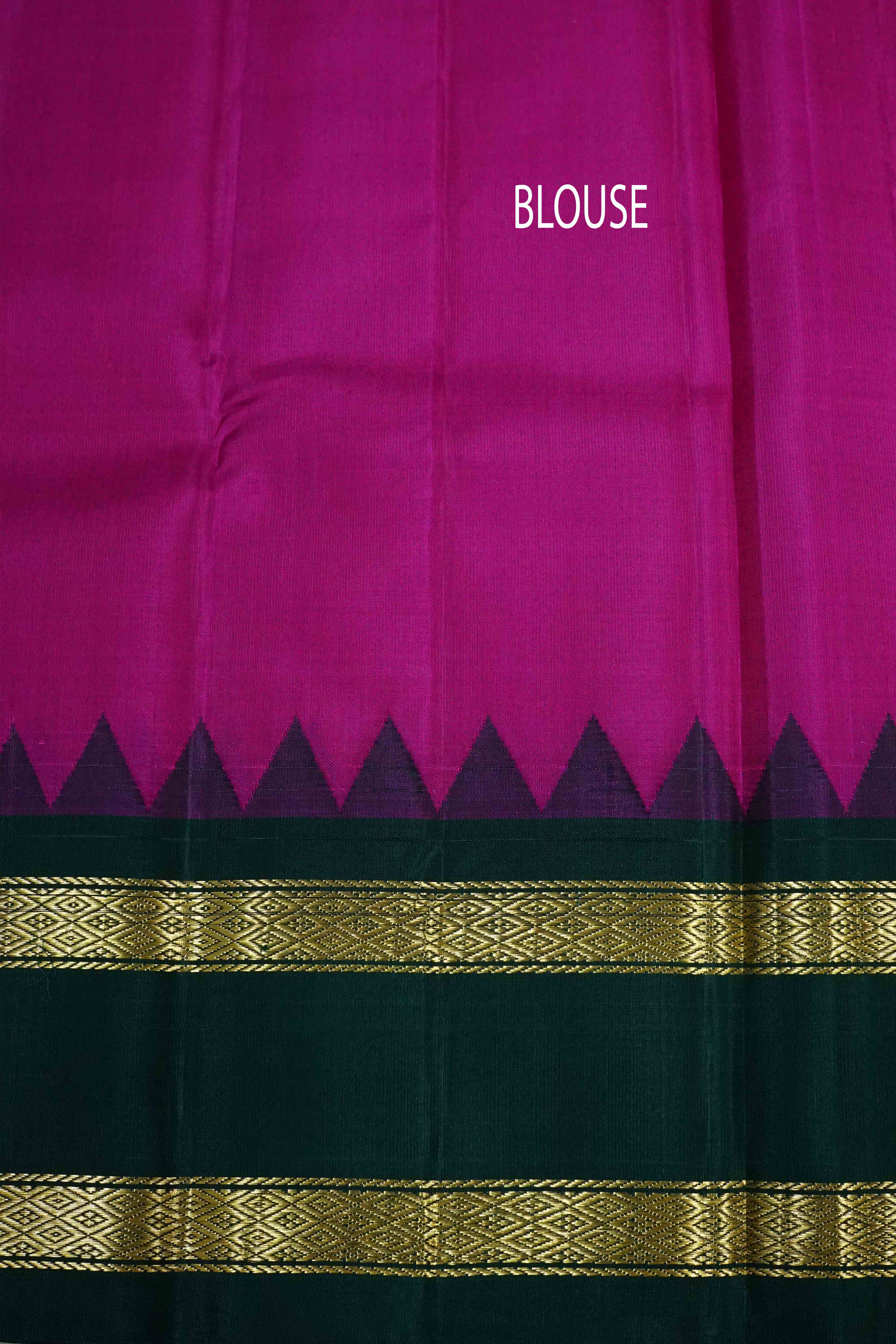 PUMPKIN ORANGE WITH BOTTLE GREEN AND MAGENTA PURE KANCHIVARAM SILK SAREE - Queens Jewel Emporium