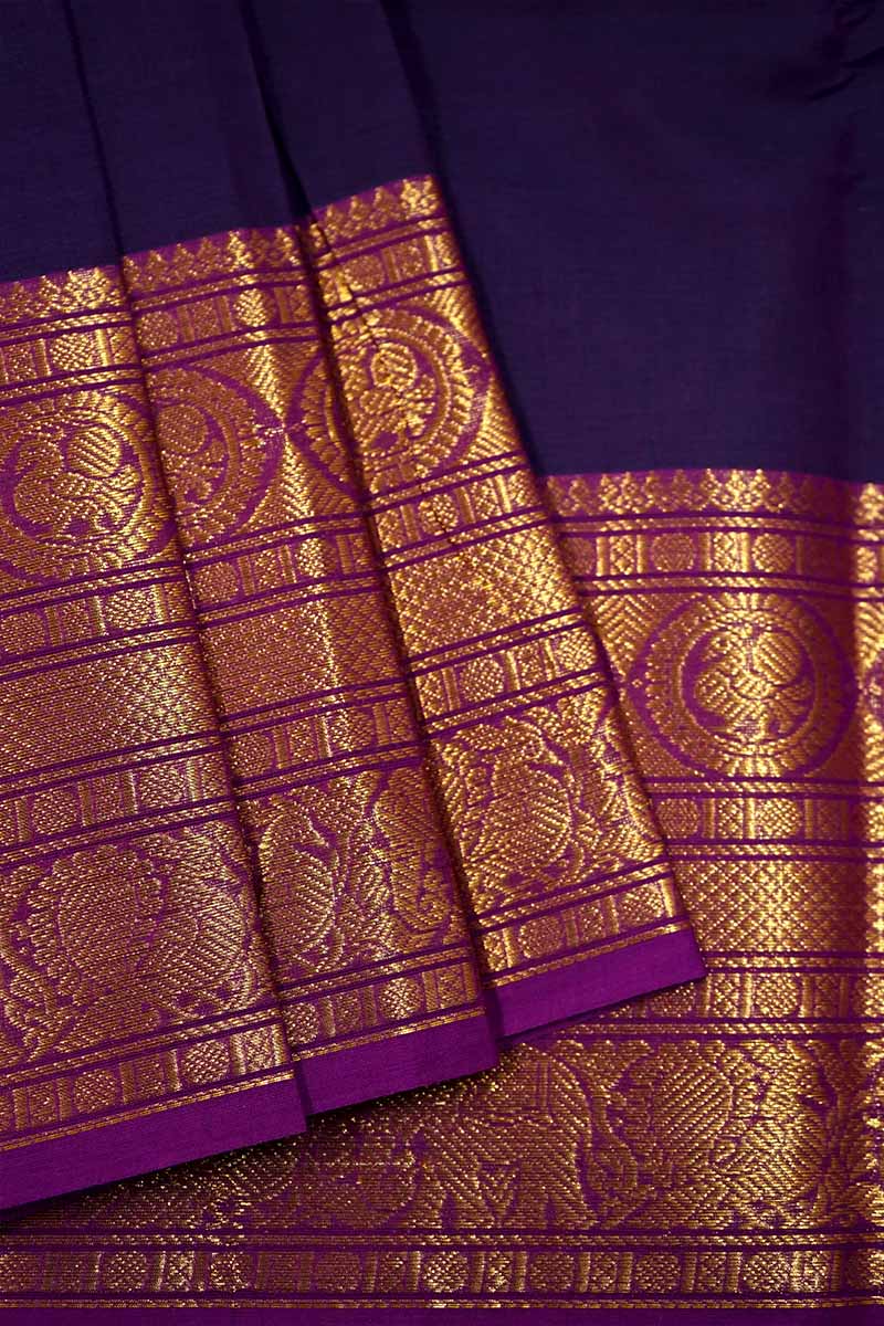 PURPLE WITH MAGENTA KANCHI COTTON SAREE - Queens Jewel Emporium