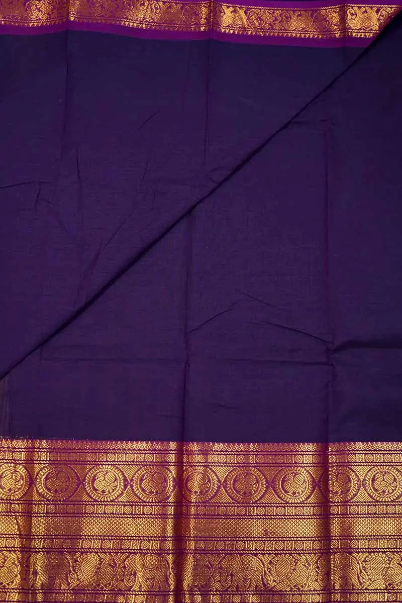 PURPLE WITH MAGENTA KANCHI COTTON SAREE - Queens Jewel Emporium