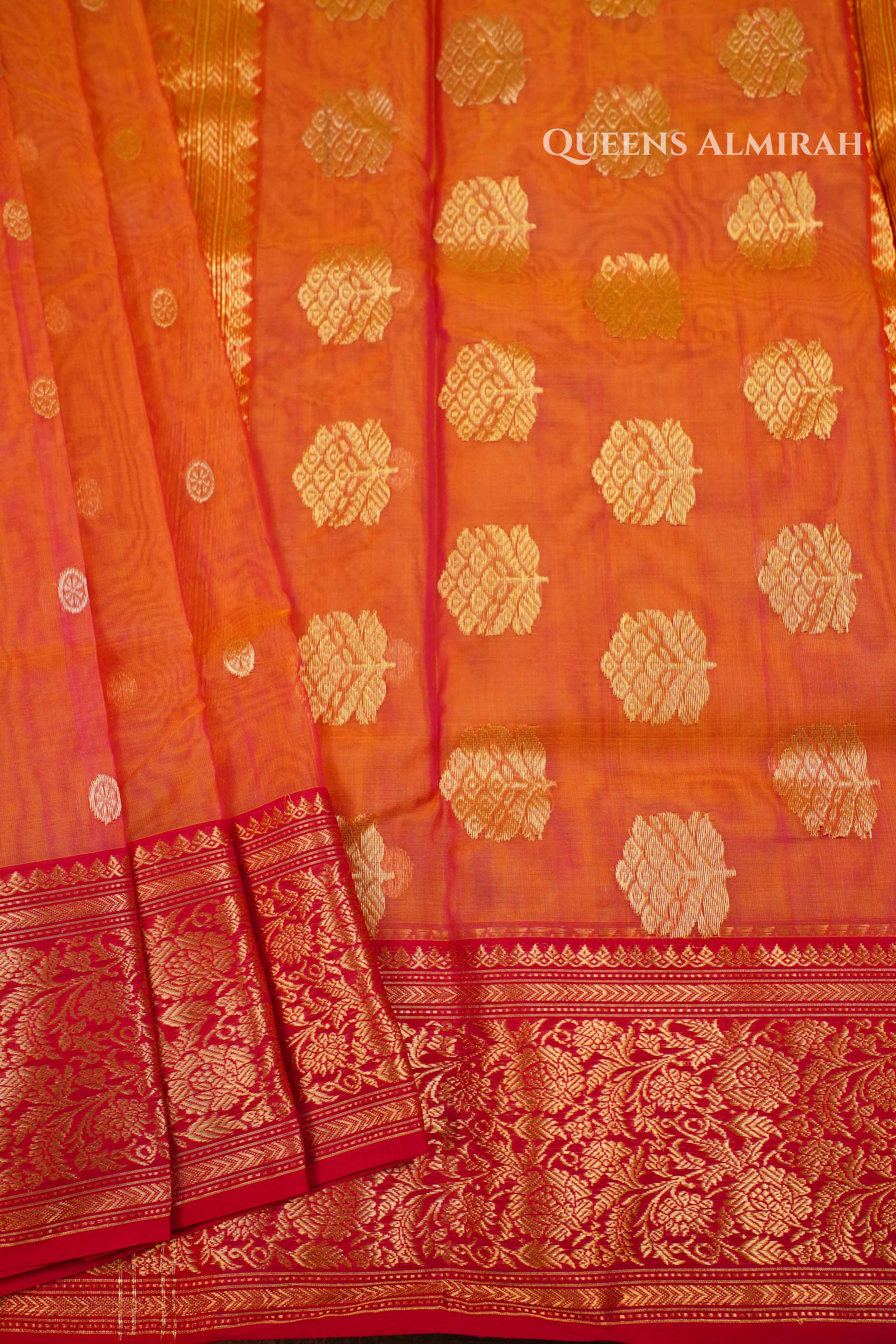 Papaya Orange Chanderi Katan Silk Handloom Saree QUEENS ALMIRAH