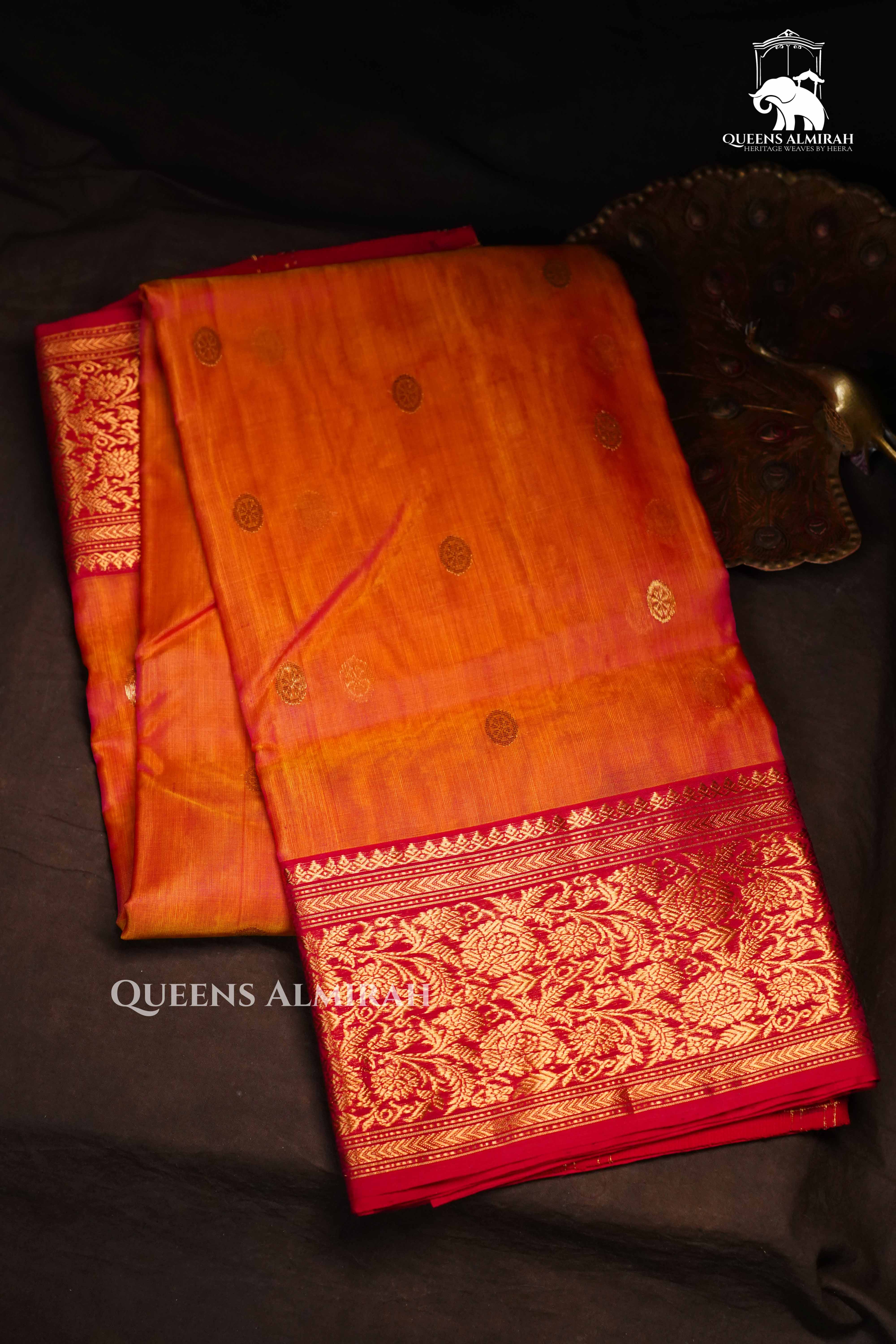 Papaya Orange Chanderi Katan Silk Handloom Saree QUEENS ALMIRAH
