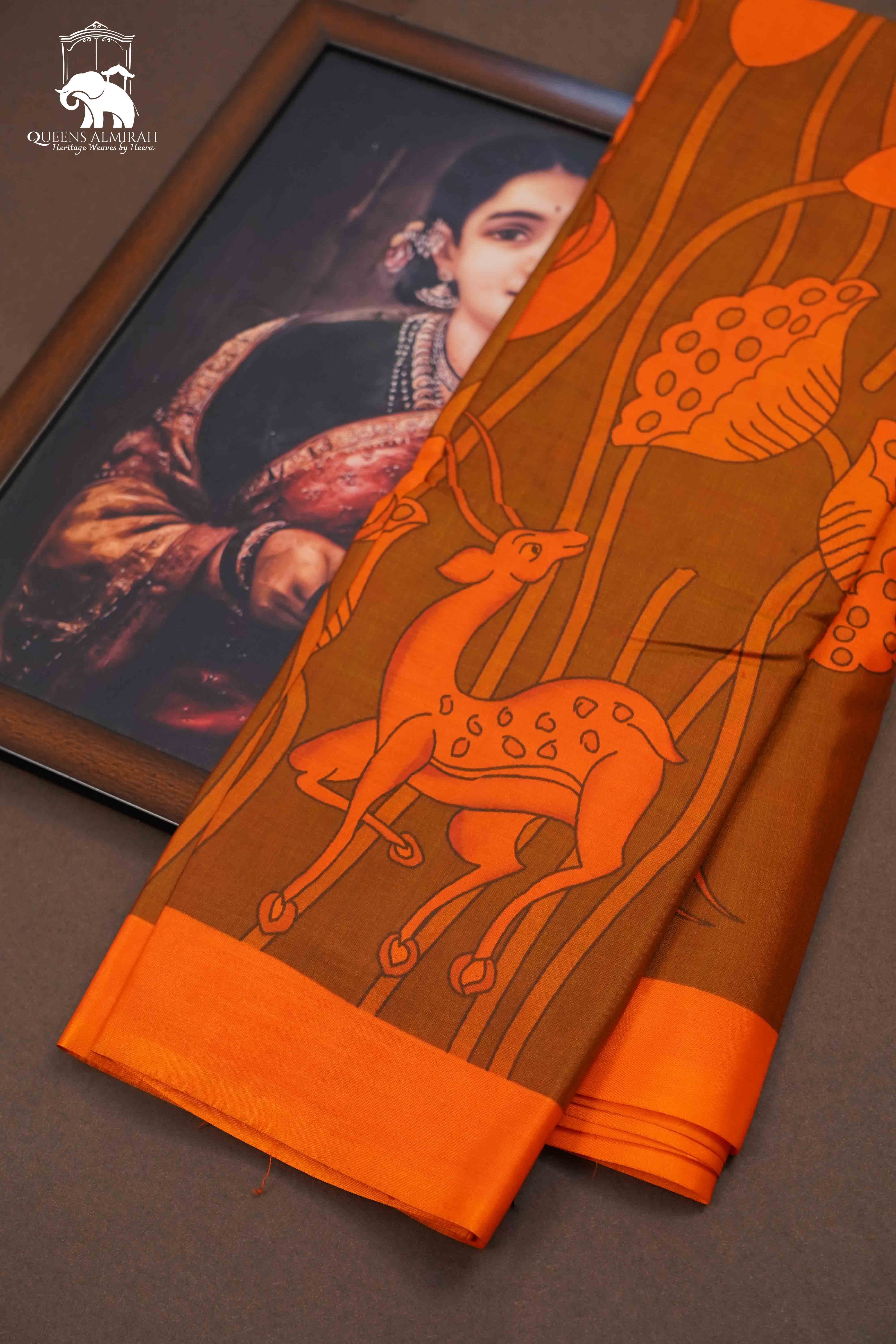 Papaya Orange Pure Kanchivaram Silk Saree QUEENS ALMIRAH