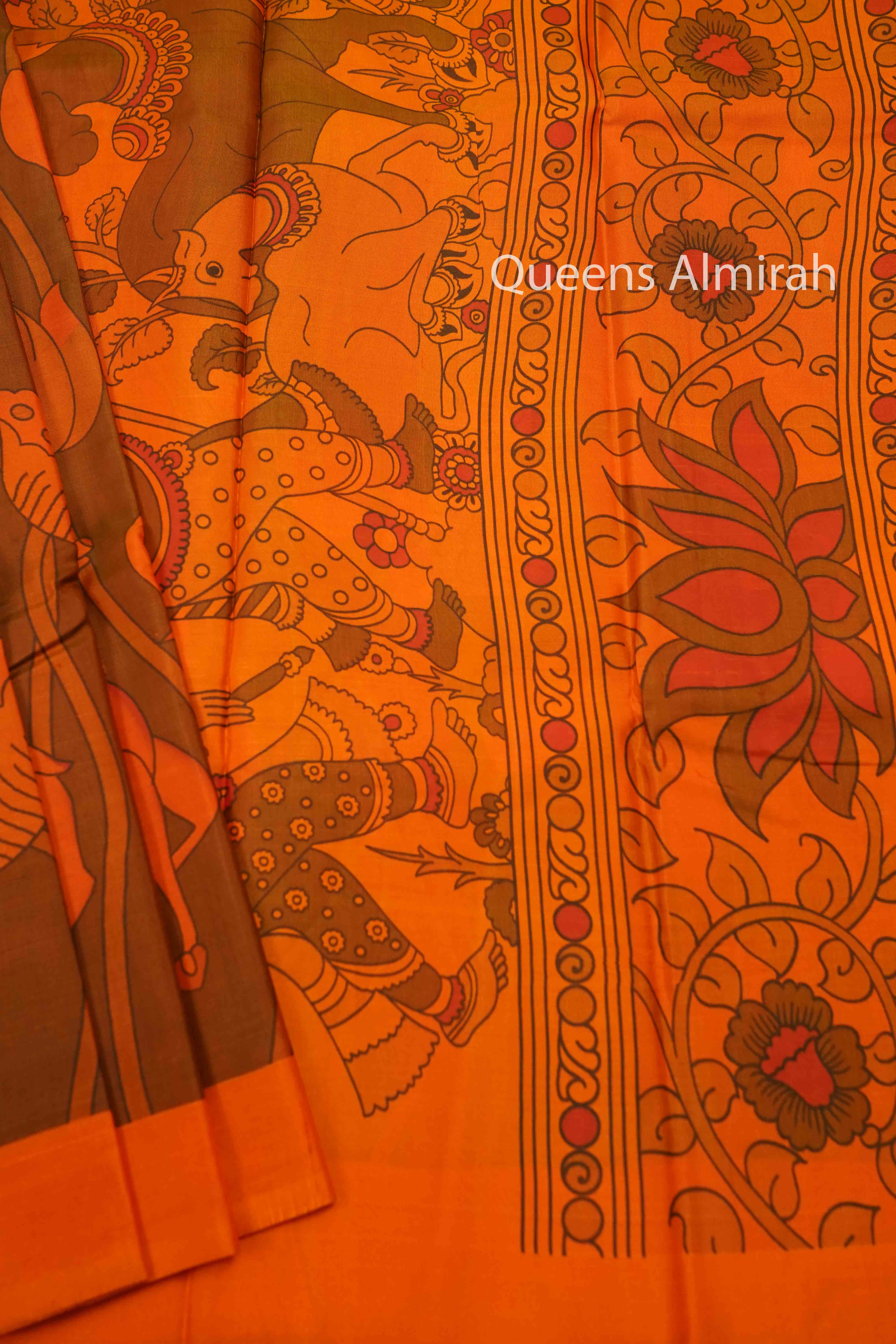 Papaya Orange Pure Kanchivaram Silk Saree QUEENS ALMIRAH