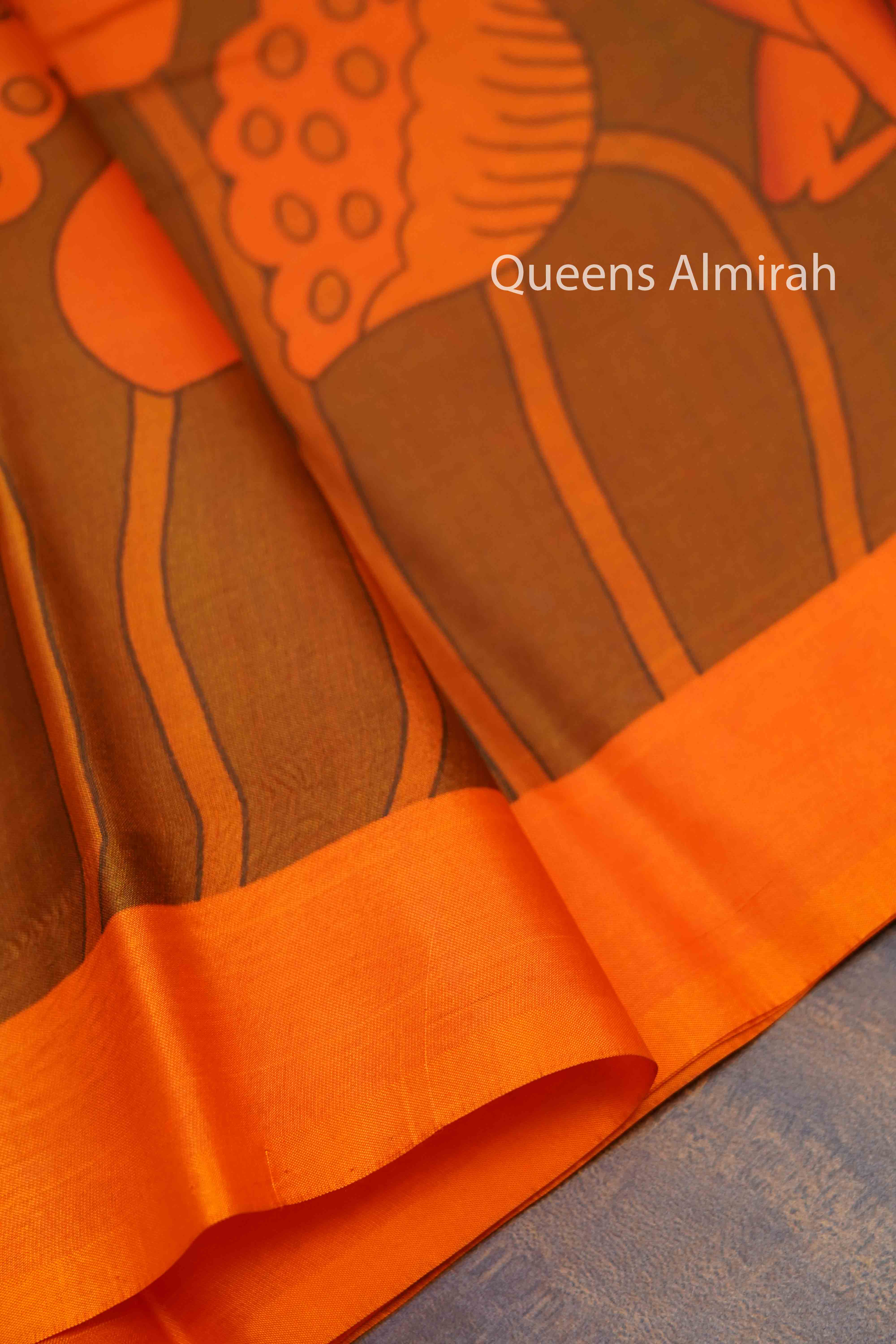 Papaya Orange Pure Kanchivaram Silk Saree QUEENS ALMIRAH