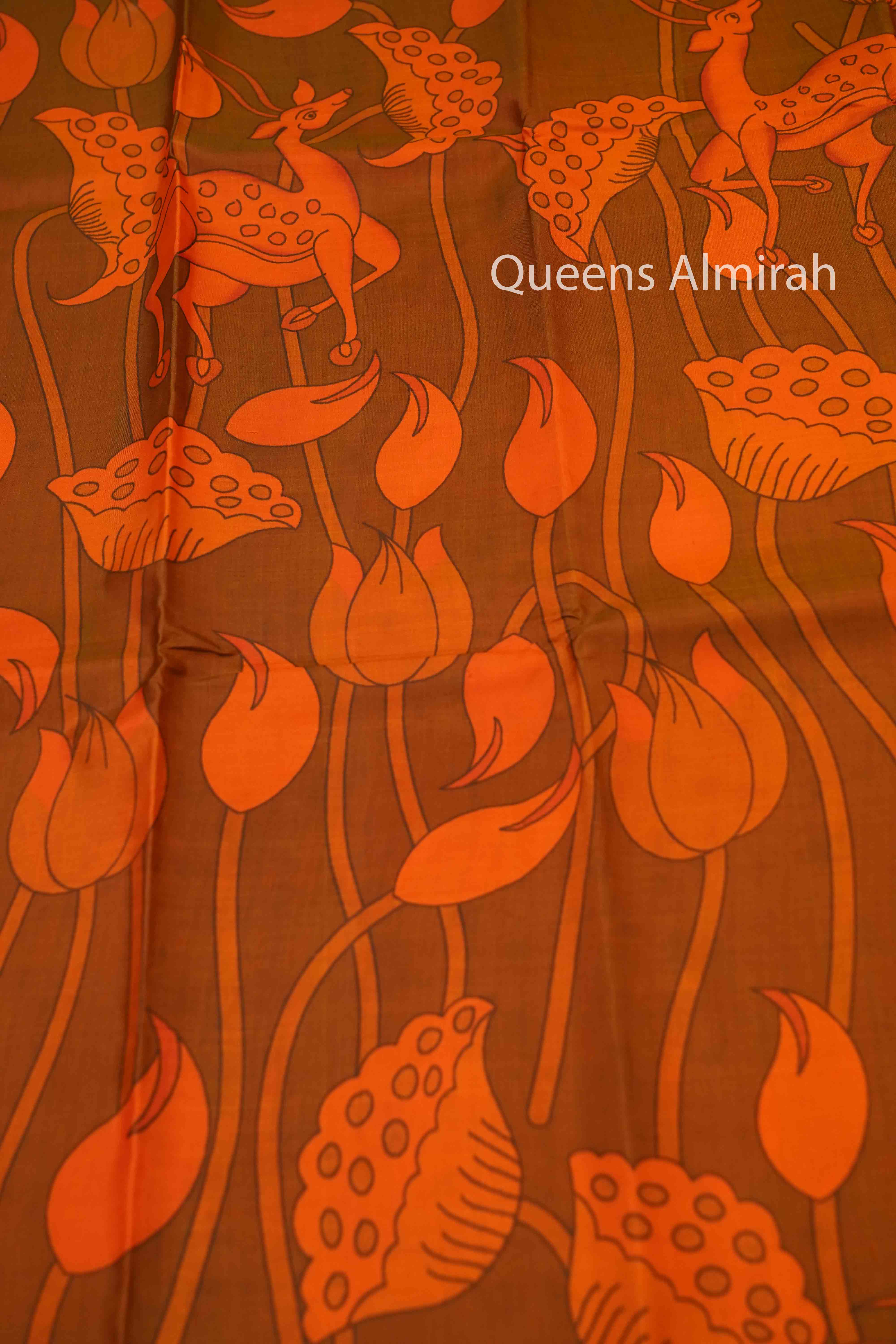 Papaya Orange Pure Kanchivaram Silk Saree QUEENS ALMIRAH
