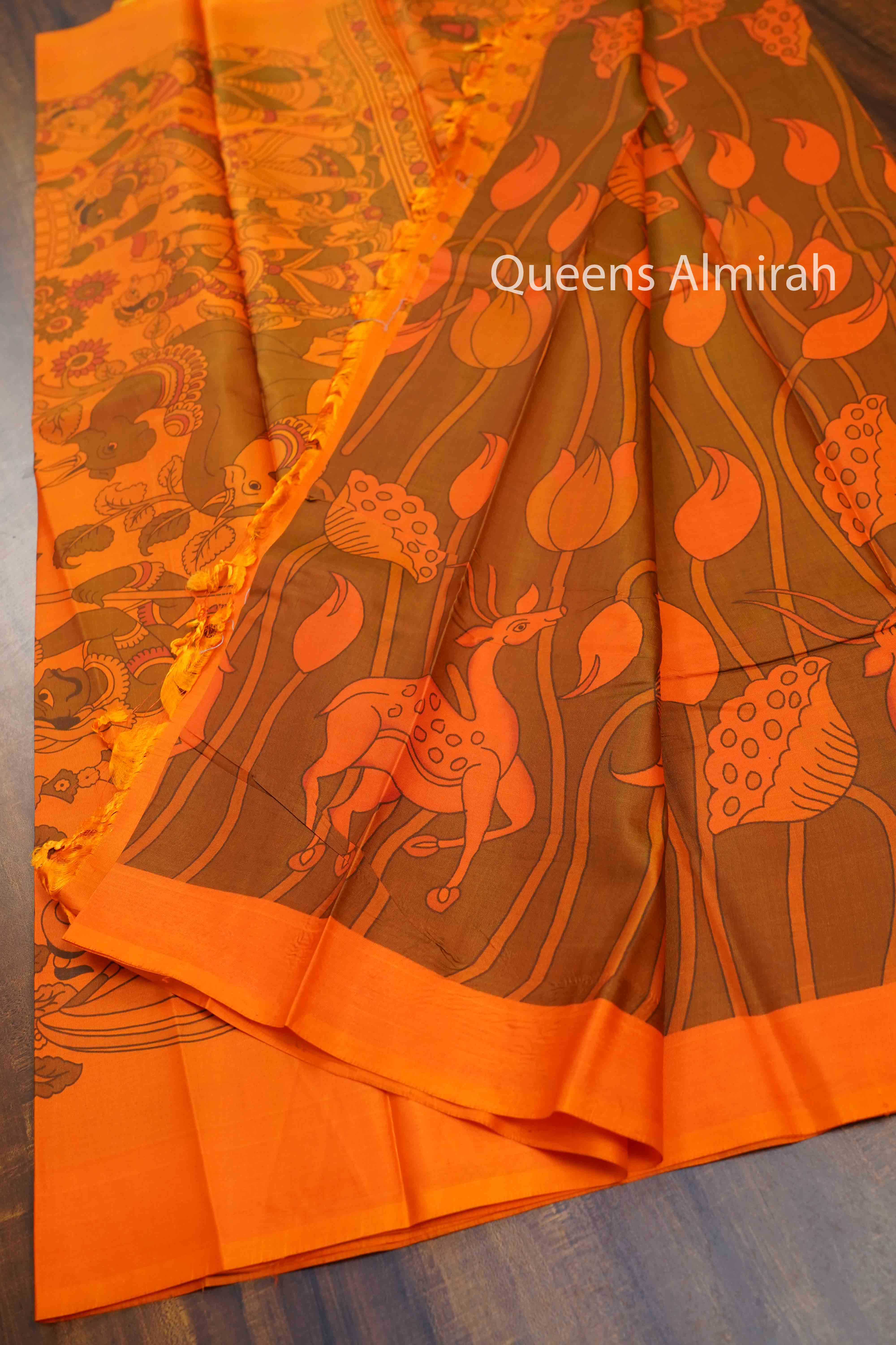 Papaya Orange Pure Kanchivaram Silk Saree QUEENS ALMIRAH