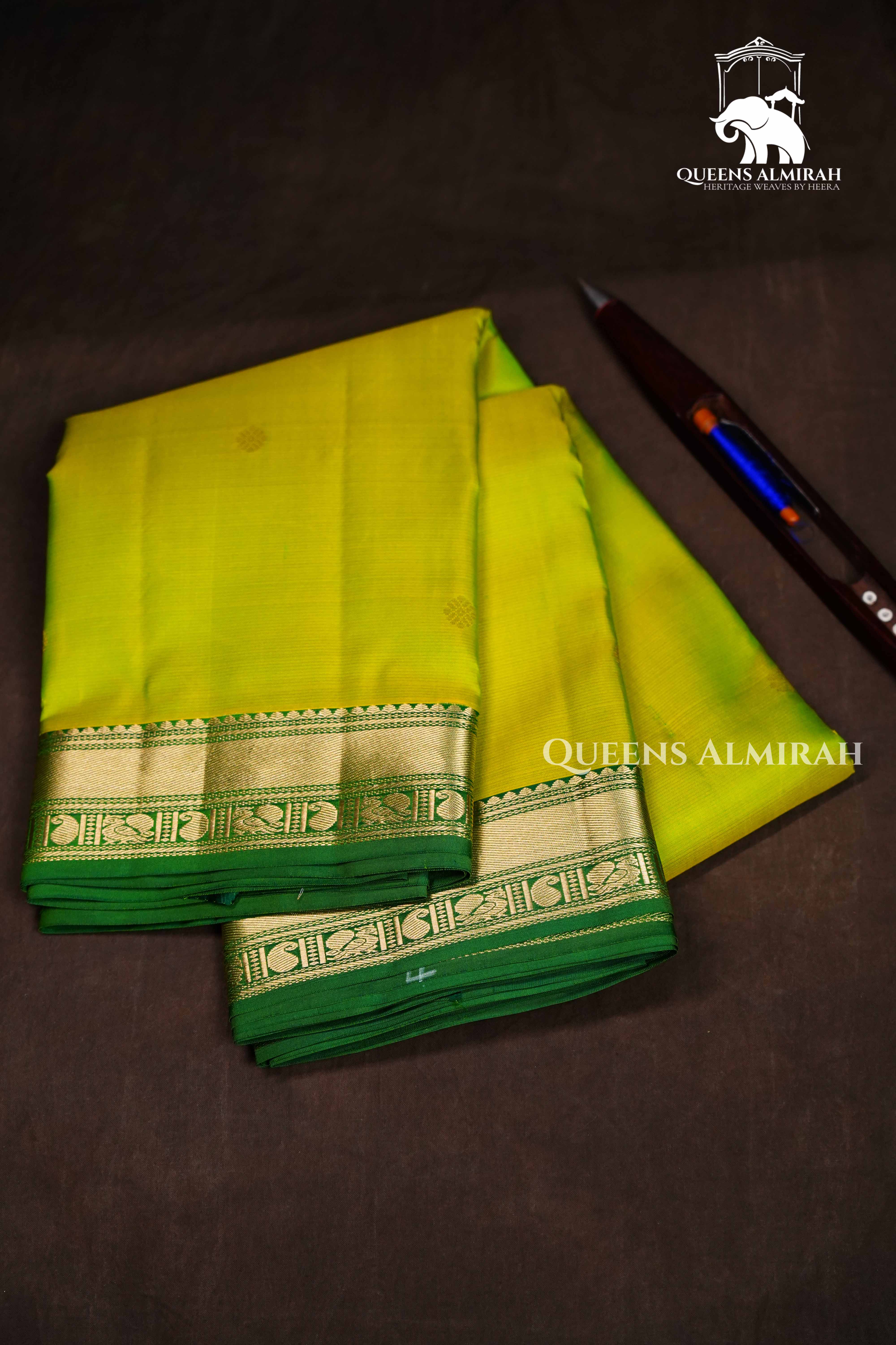 Parrot Green Pure Kanchivaram Silk Saree QUEENS ALMIRAH