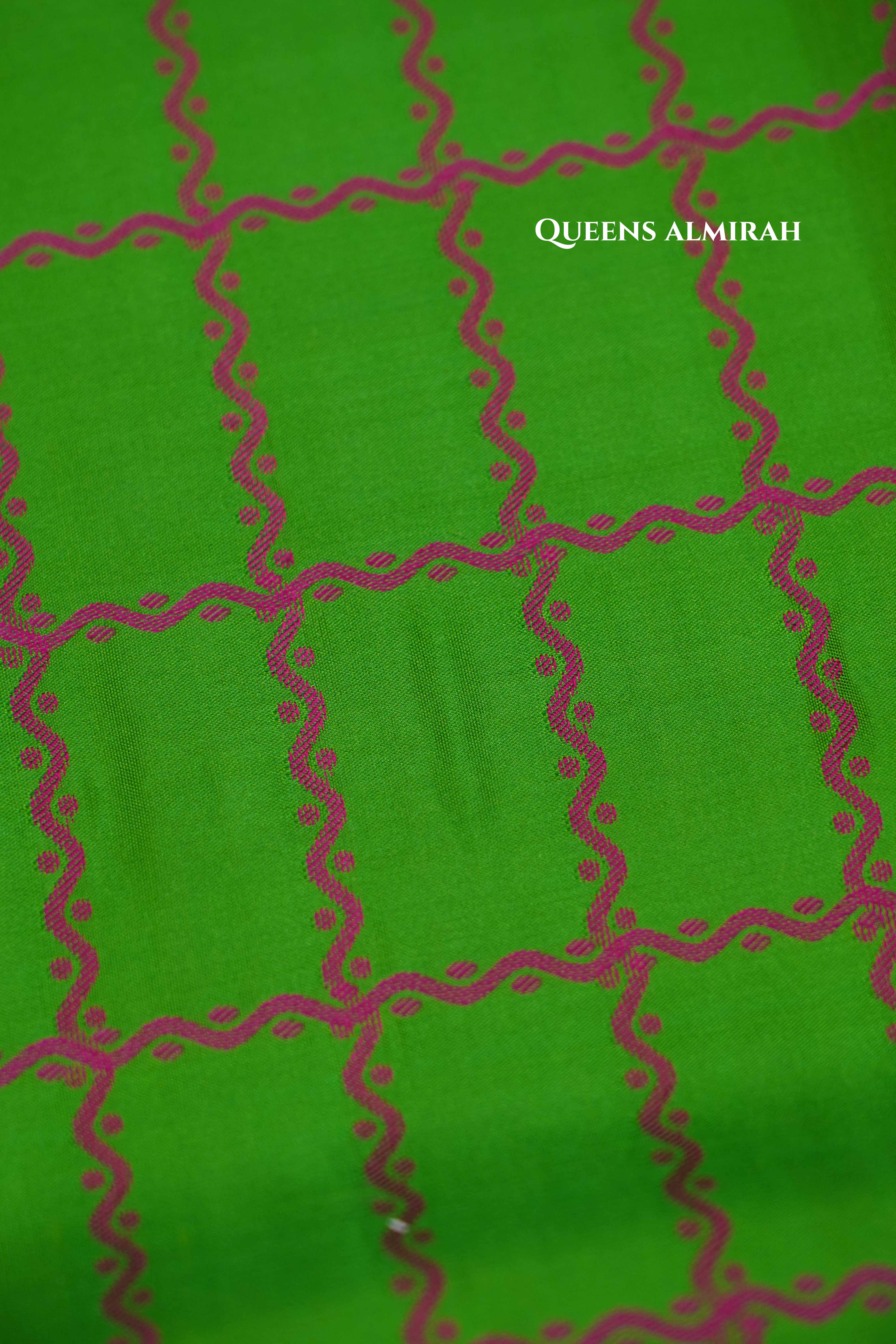 Parrot Green With Pink Pure Kanchivaram Silk Saree QUEENS ALMIRAH
