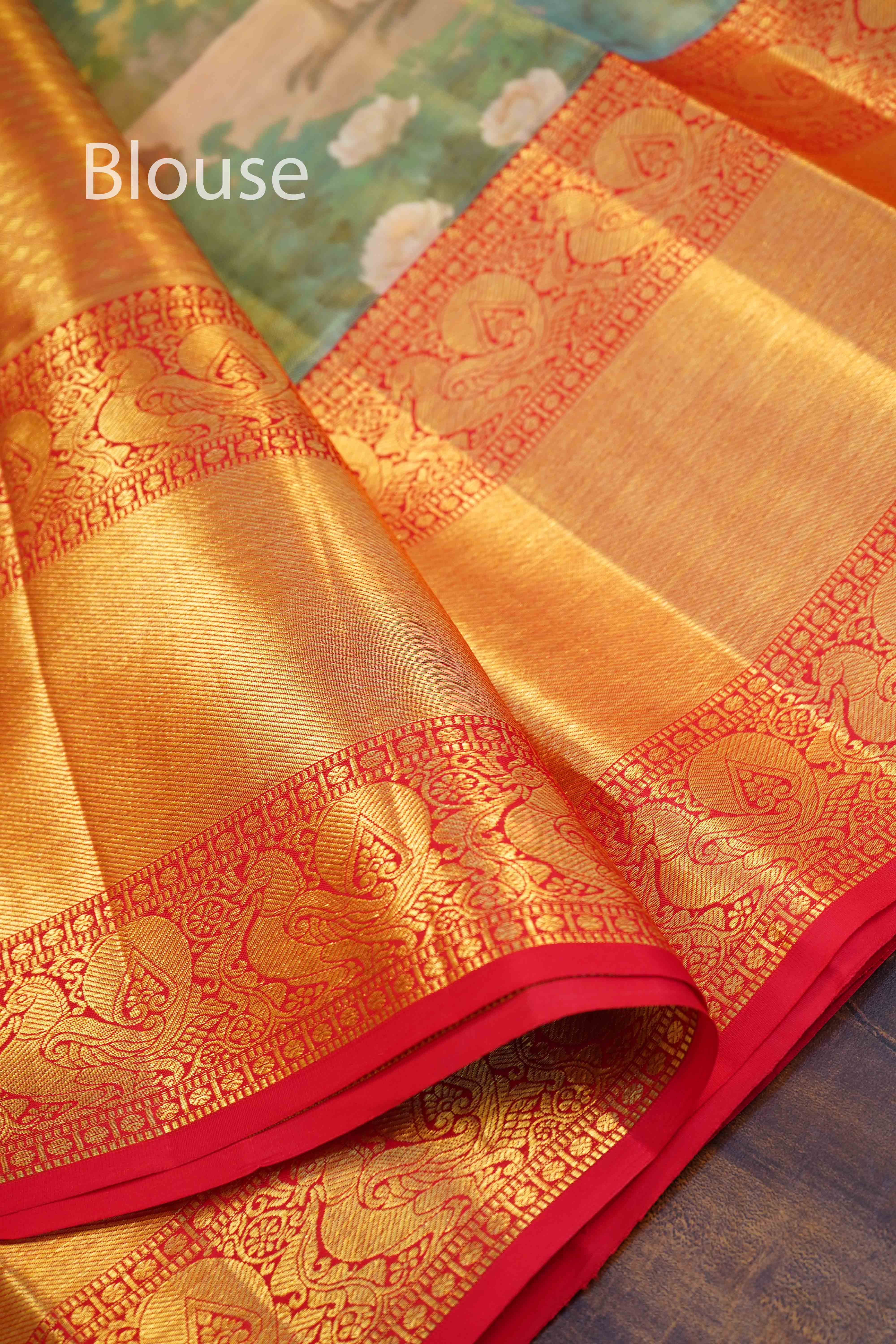 Pastel Green With Red Pure Kanchivaram Silk Saree QUEENS ALMIRAH