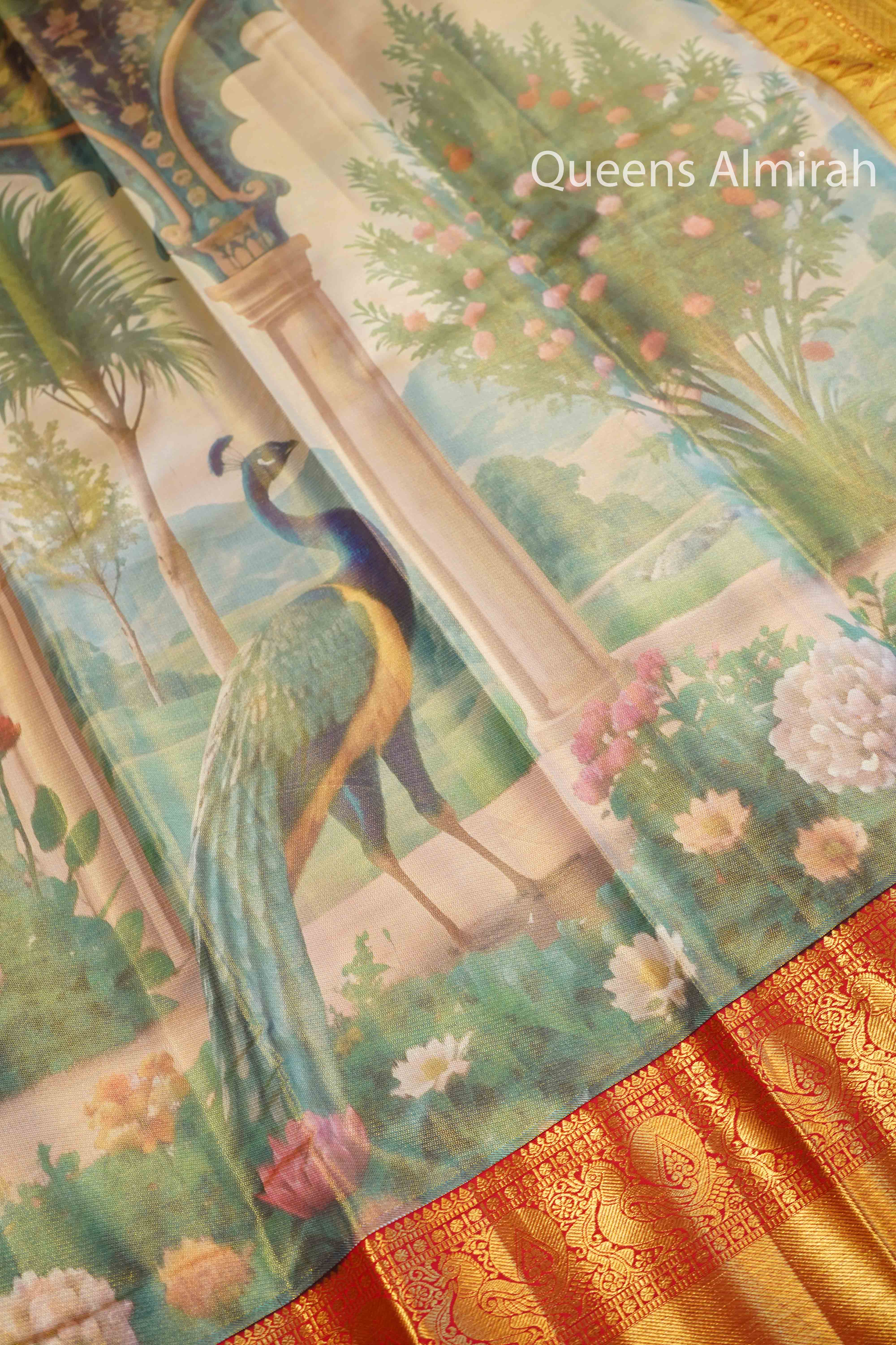Pastel Green With Red Pure Kanchivaram Silk Saree QUEENS ALMIRAH