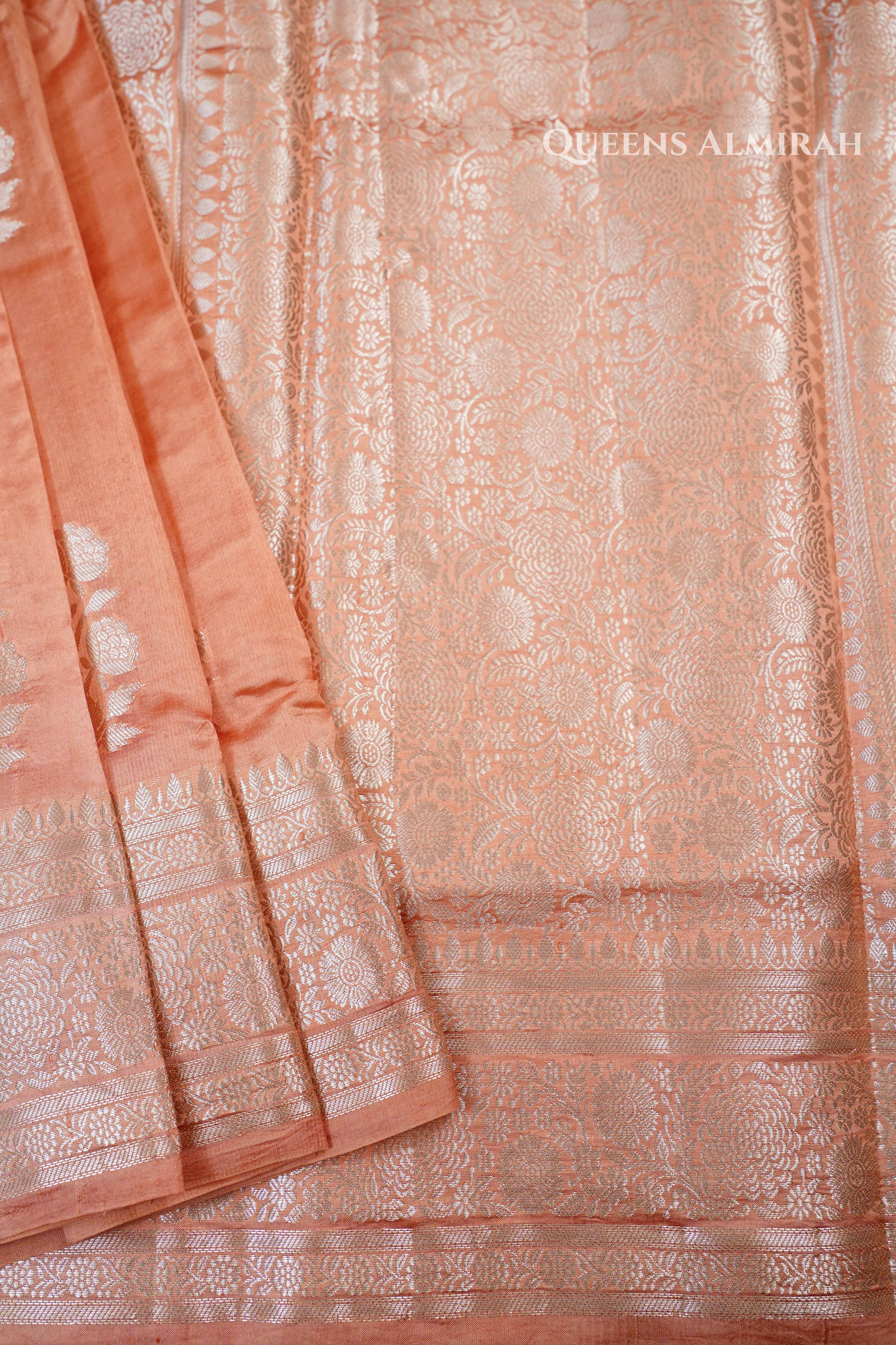 Peach Orange Mango Silk Saree QUEENS ALMIRAH