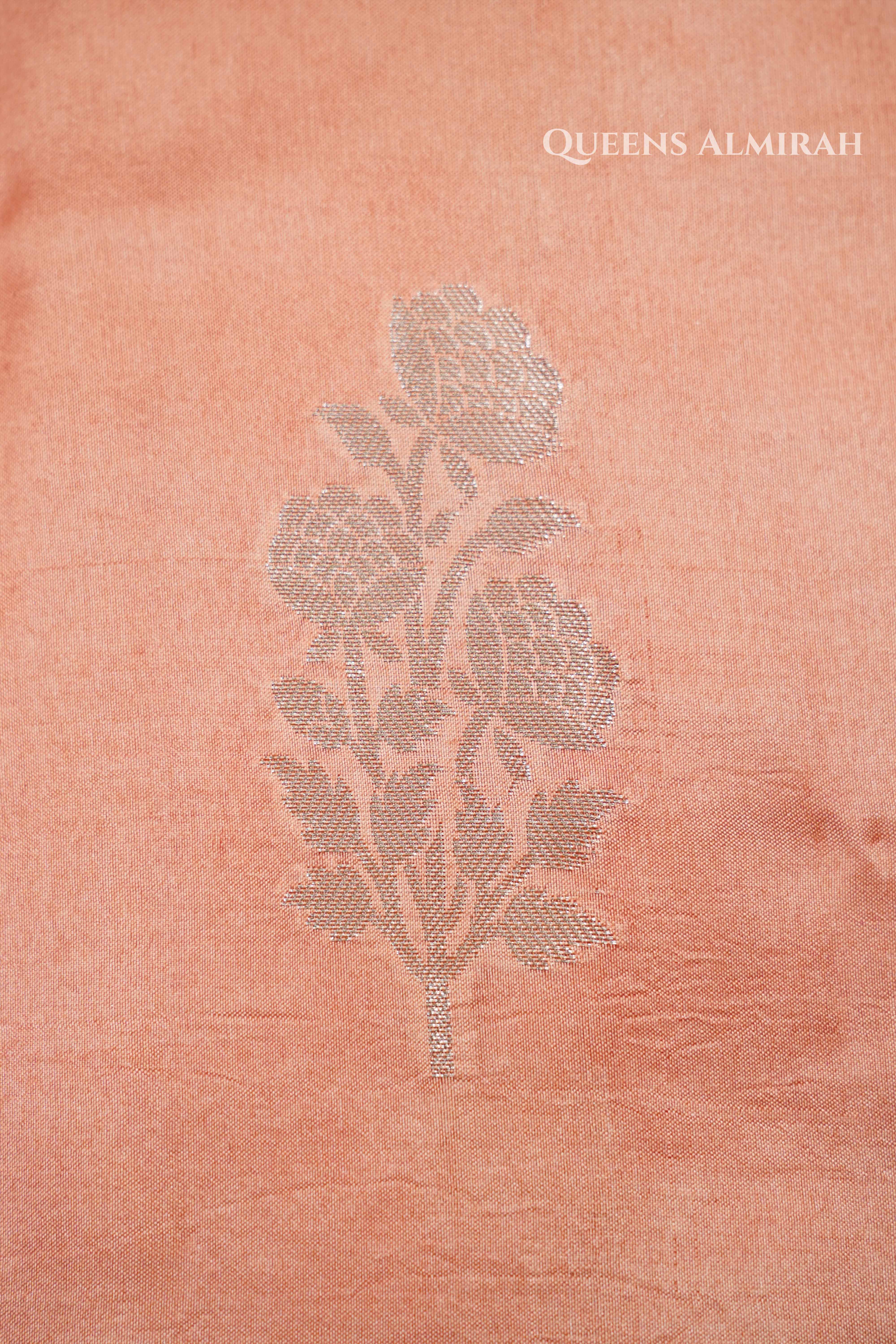 Peach Orange  Mango Silk Saree QUEENS ALMIRAH