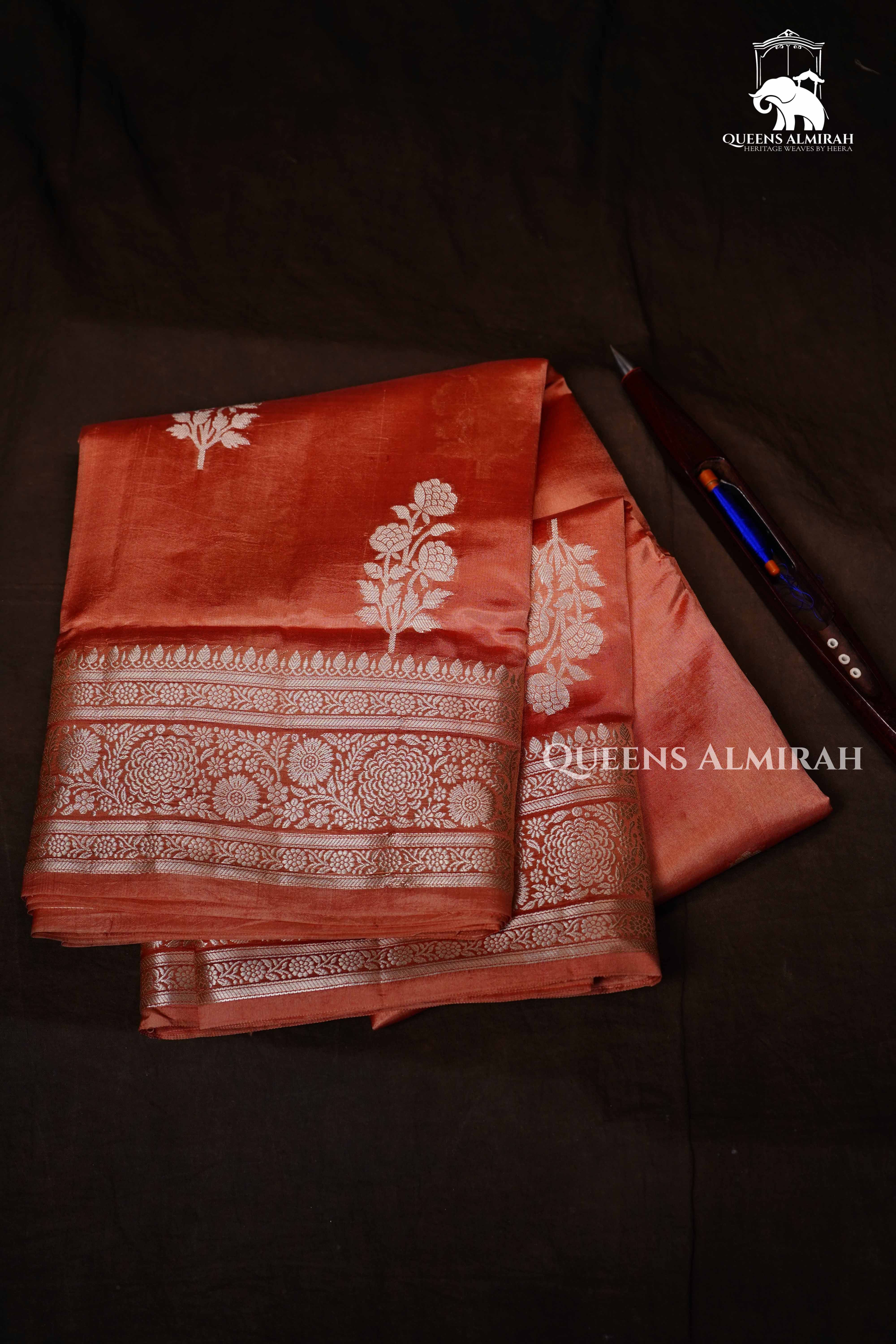 Peach Orange Mango Silk Saree QUEENS ALMIRAH