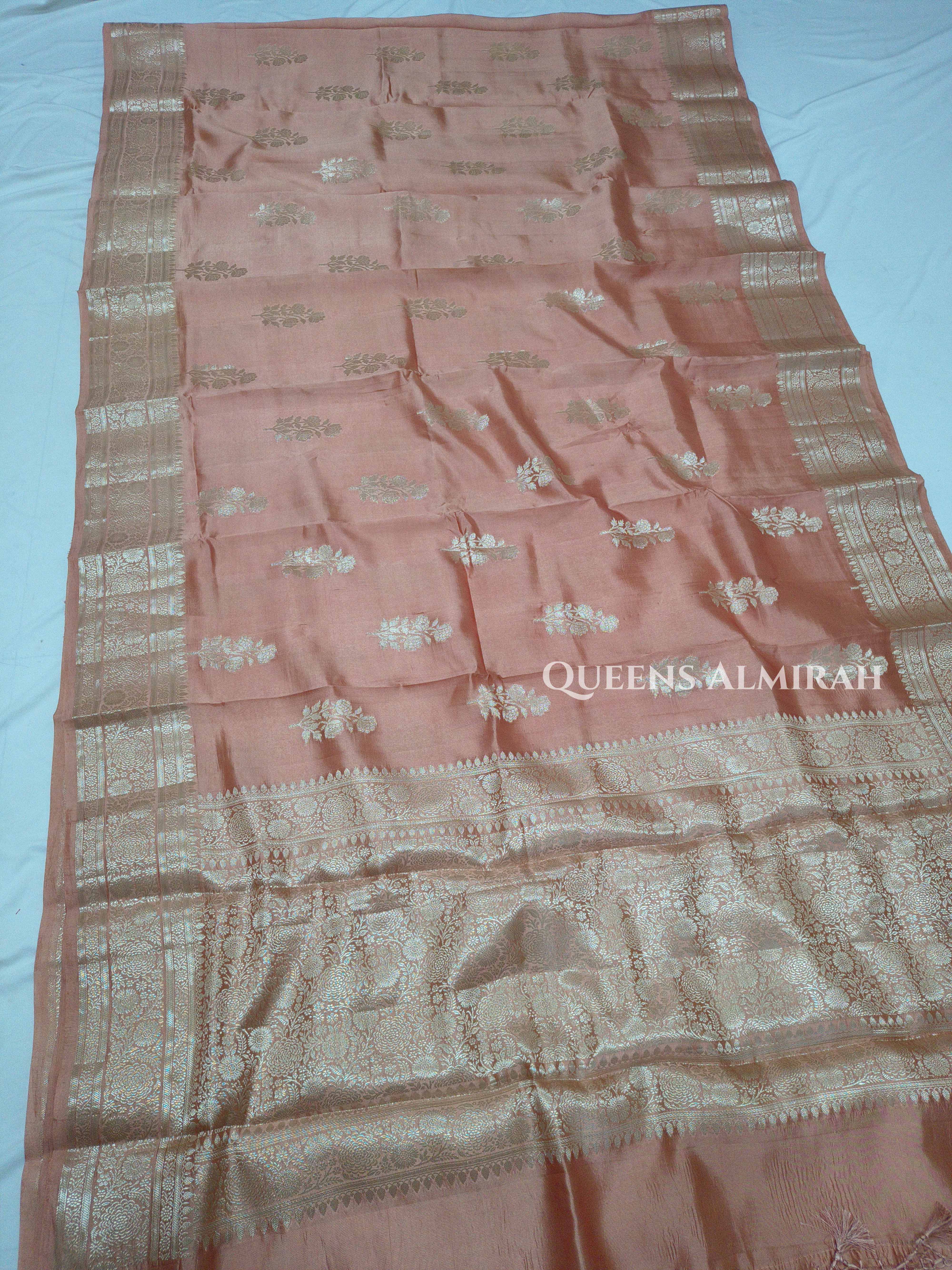 Peach Orange  Mango Silk Saree QUEENS ALMIRAH