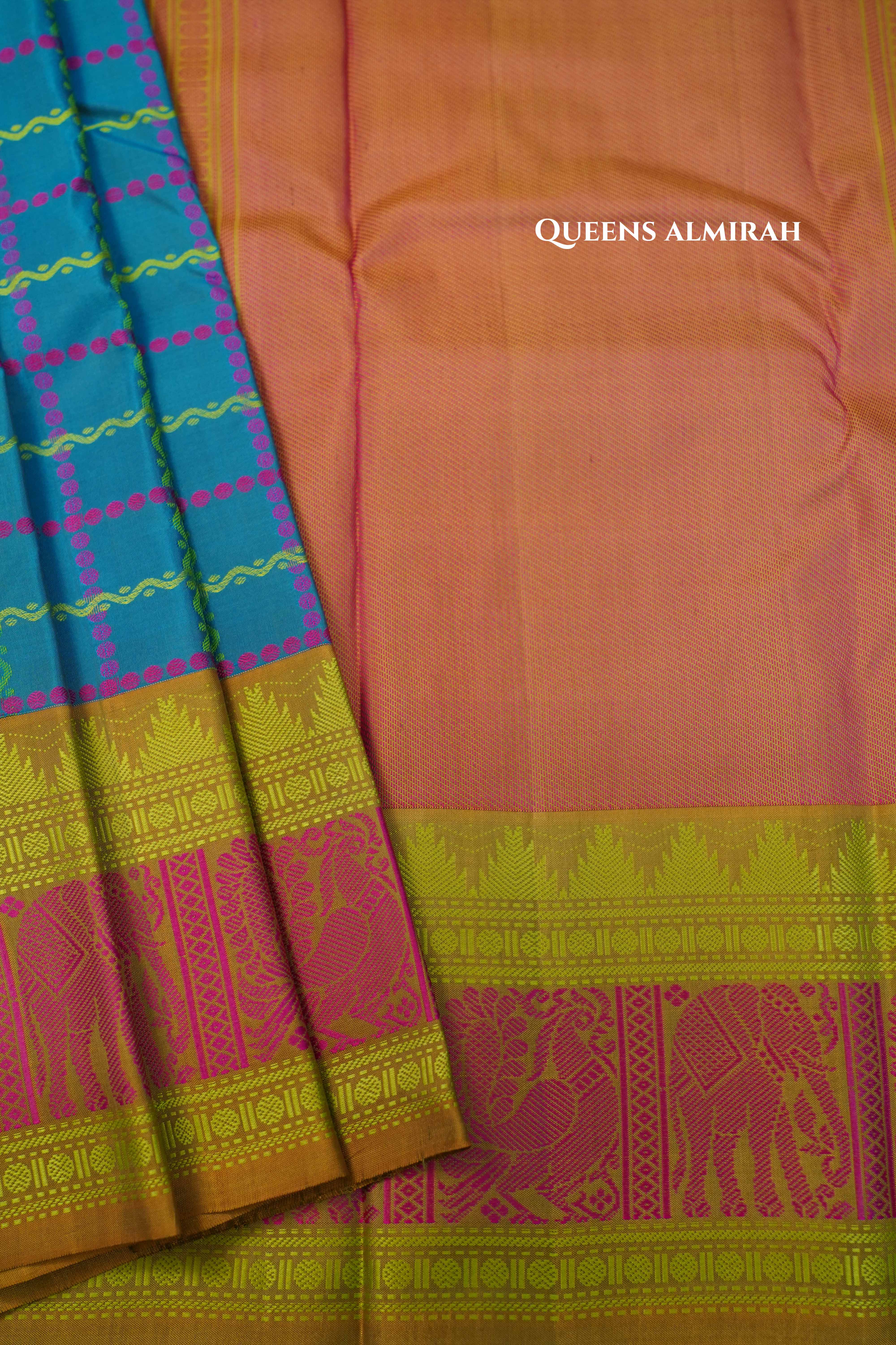 Peacock Blue Pure Kanchivaram Silk Saree QUEENS ALMIRAH