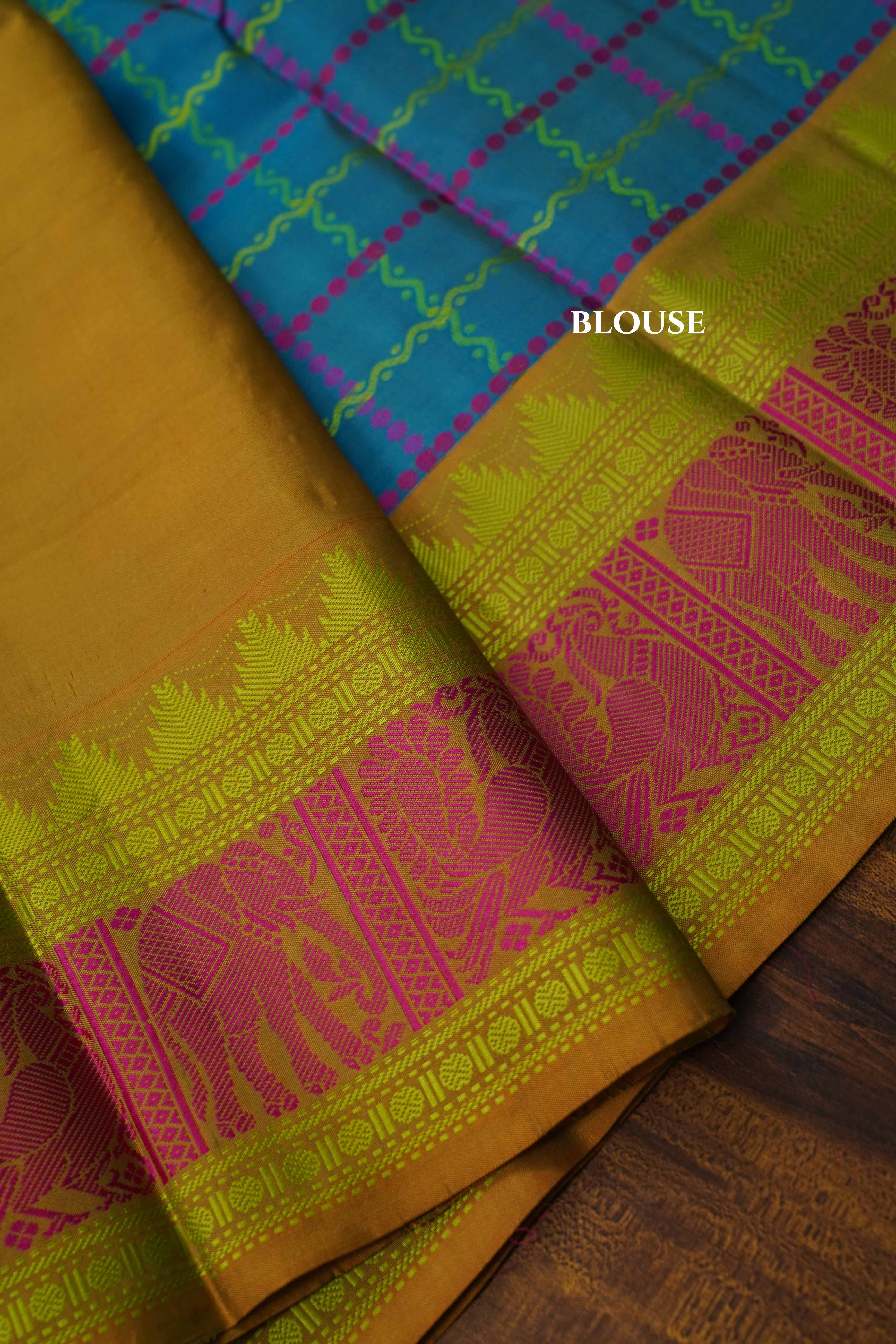Peacock Blue Pure Kanchivaram Silk Saree QUEENS ALMIRAH