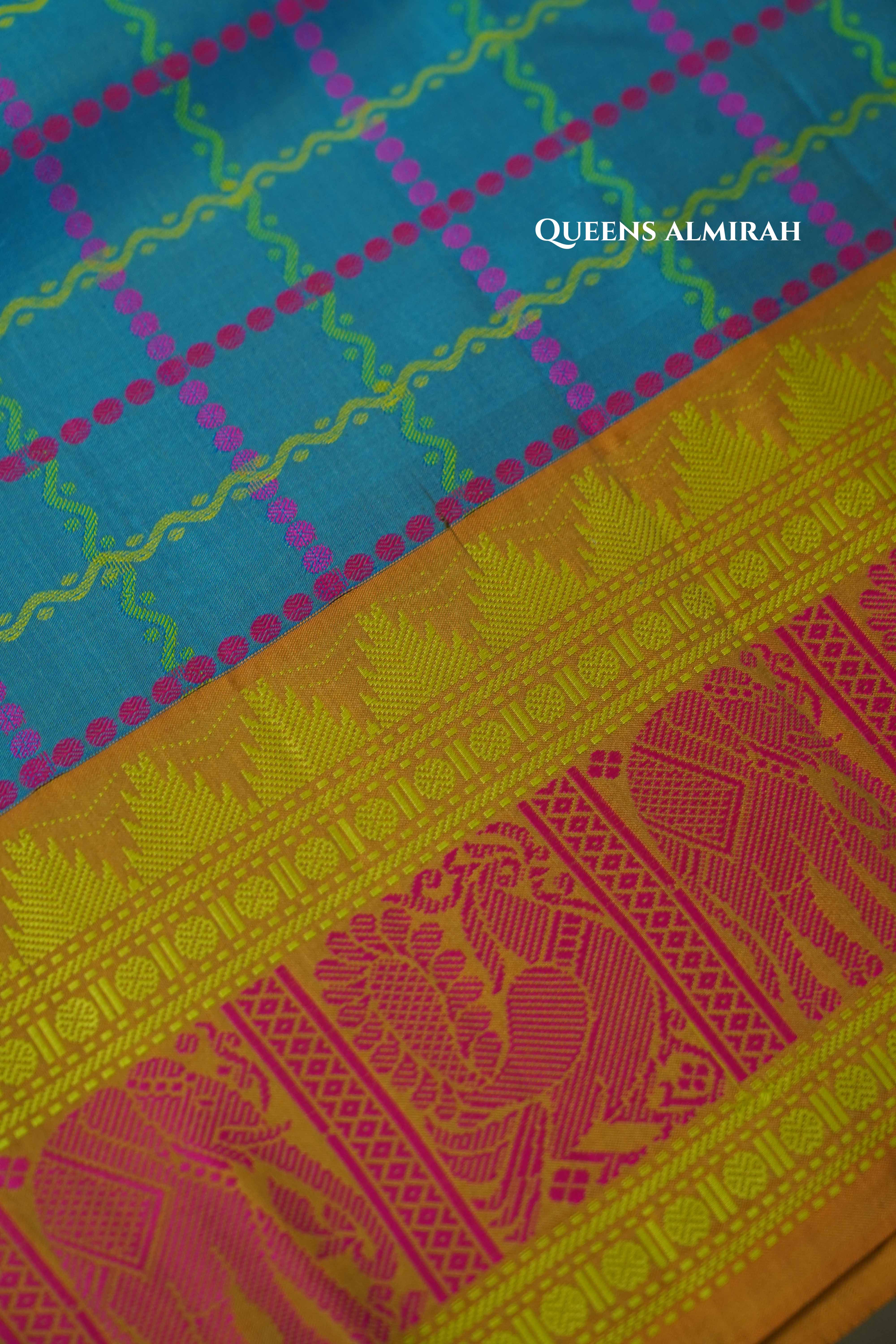 Peacock Blue Pure Kanchivaram Silk Saree QUEENS ALMIRAH