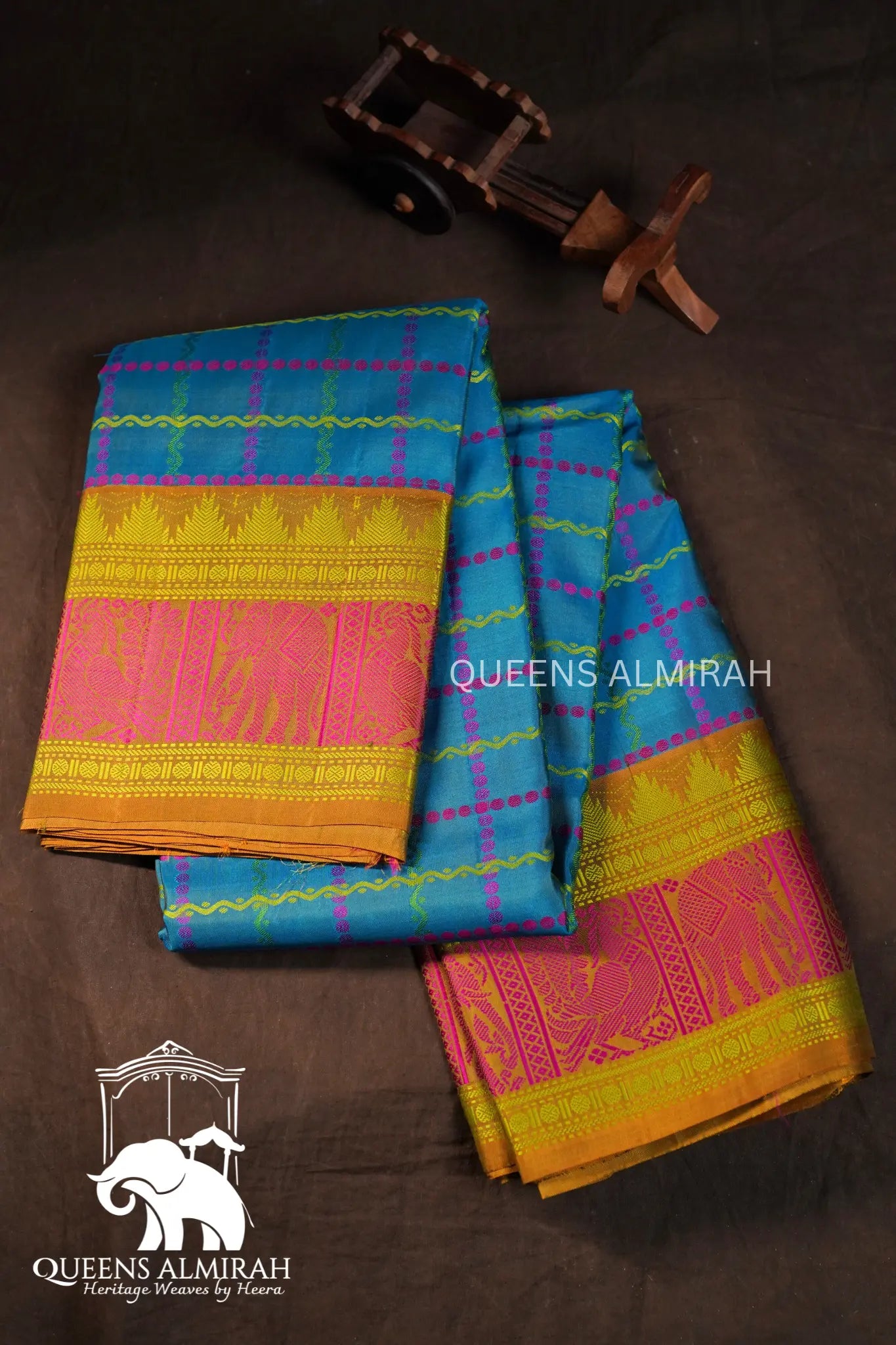 Peacock Blue Pure Kanchivaram Silk Saree QUEENS ALMIRAH