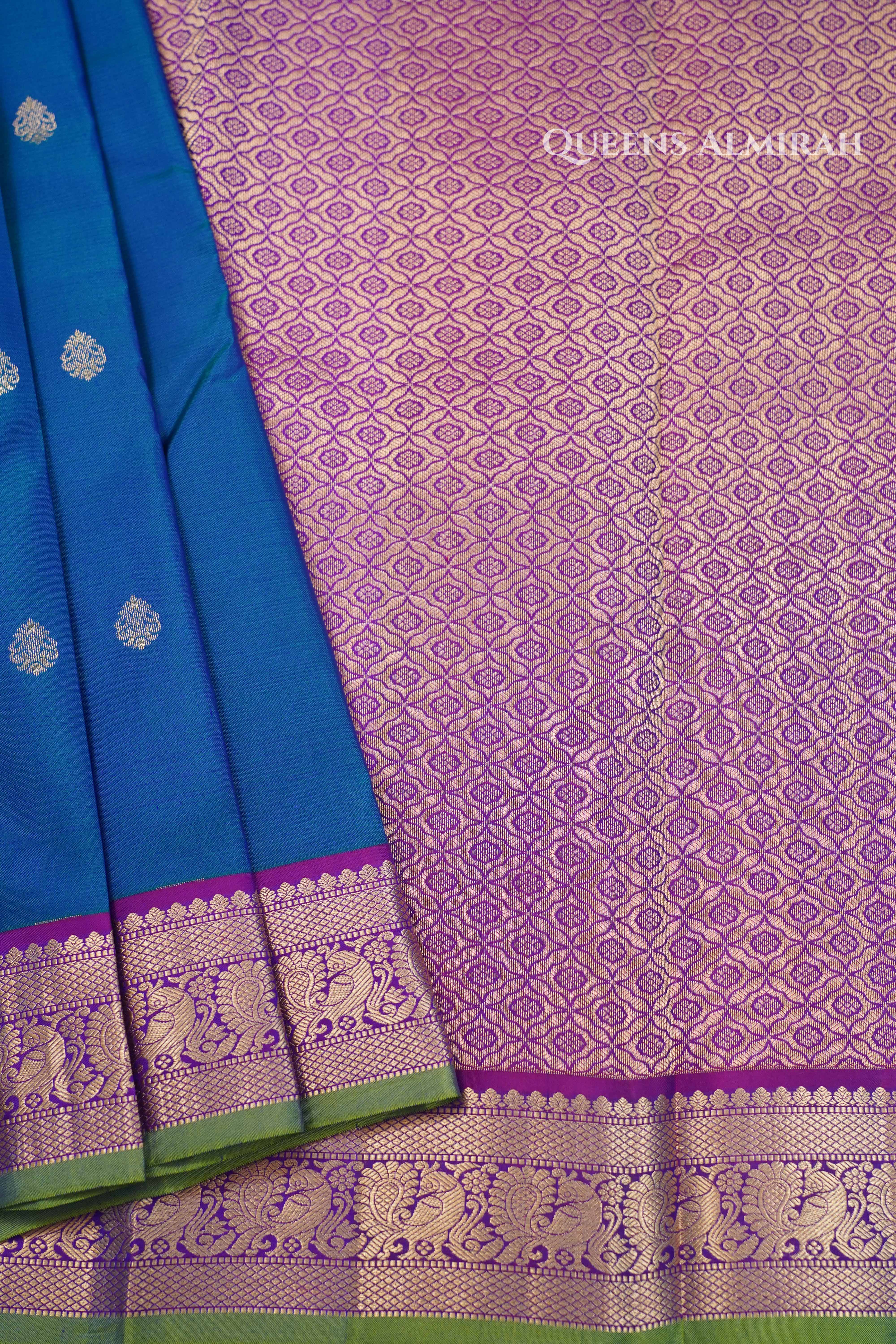 Peacock Blue Pure Kanchivaram Silk Saree QUEENS ALMIRAH