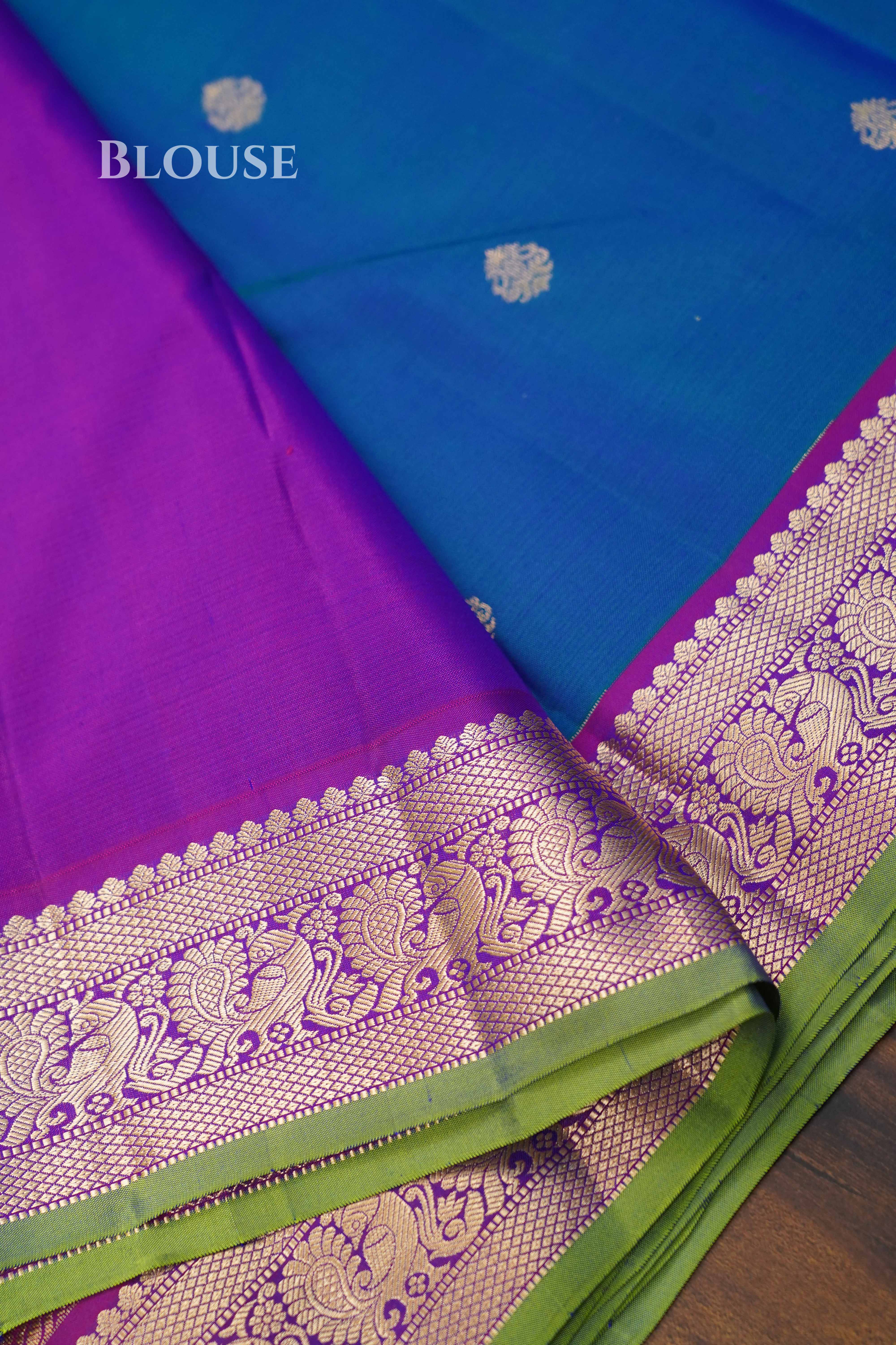Peacock Blue Pure Kanchivaram Silk Saree QUEENS ALMIRAH