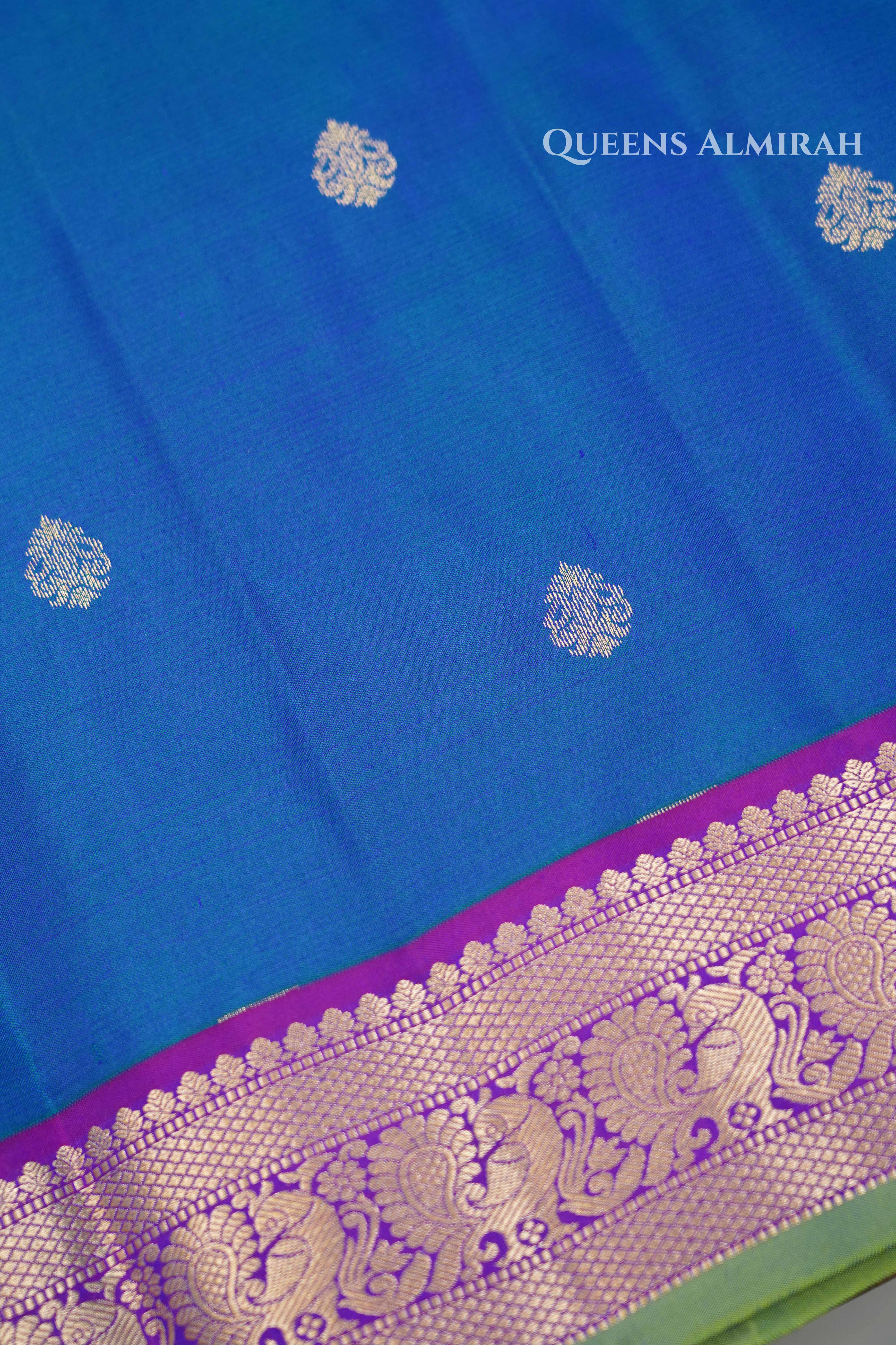 Peacock Blue Pure Kanchivaram Silk Saree QUEENS ALMIRAH