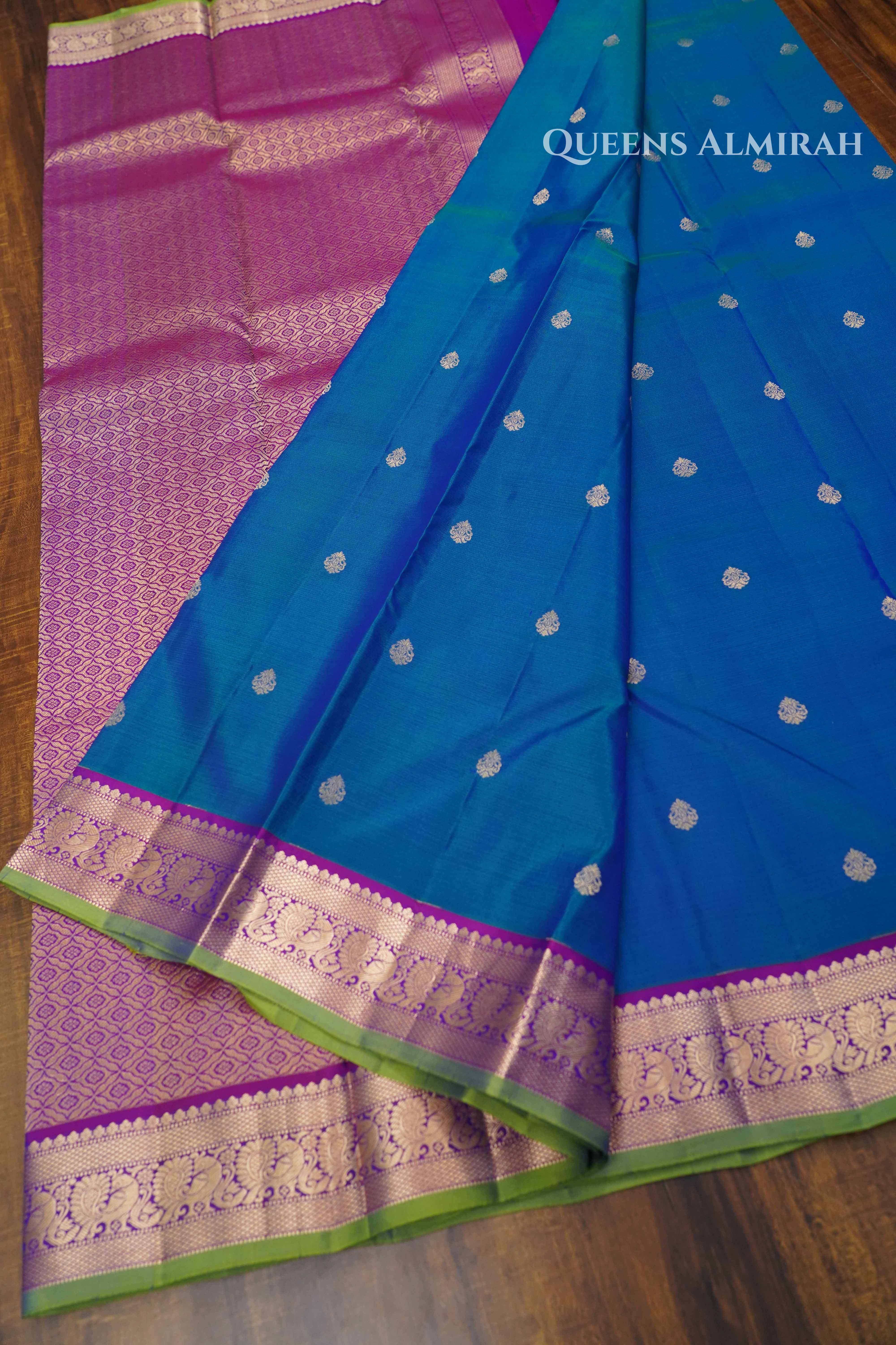 Peacock Blue Pure Kanchivaram Silk Saree QUEENS ALMIRAH