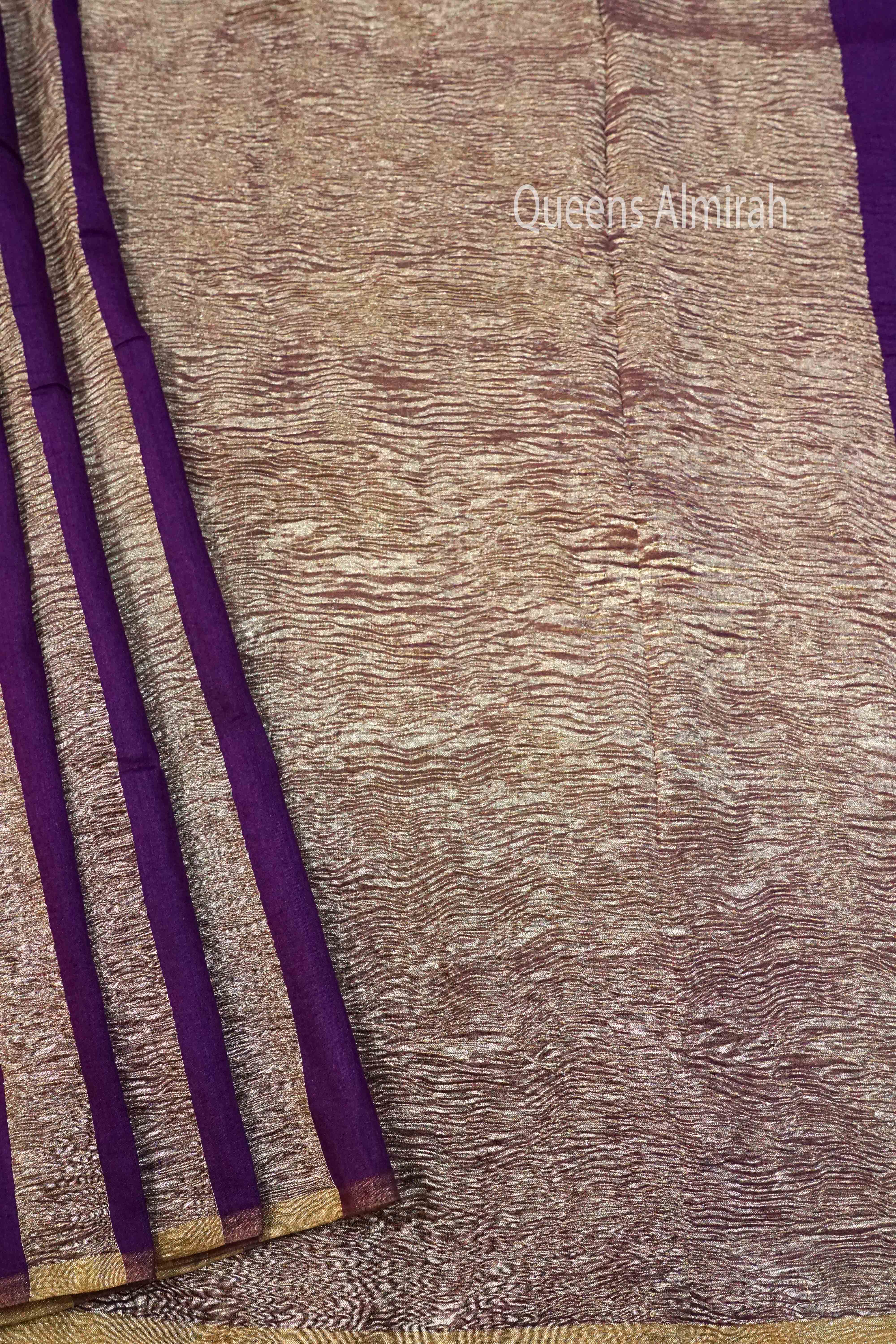 PERSIAN INDIGO CRUSH TISSUE BANARASI SILK SAREE - Queens Jewel Emporium